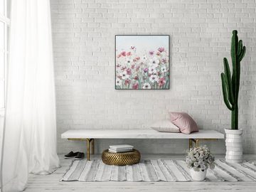 KUNSTLOFT Gemälde Frühlingswiese 60x60 cm, Leinwandbild 100% HANDGEMALT Wandbild Wohnzimmer
