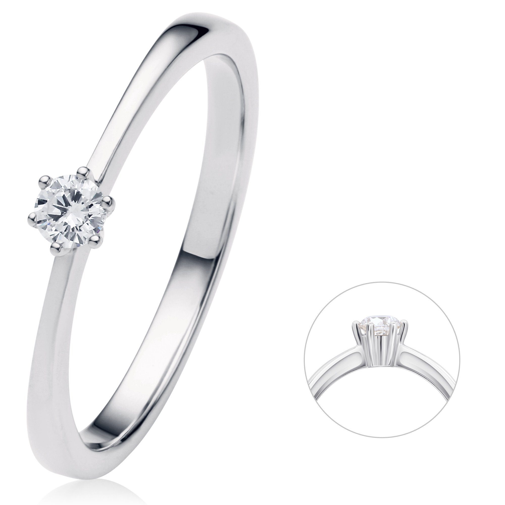 Platin 950 Brillant ct ELEMENT aus Damen Ring Schmuck Diamantring Platin, 0.1 ONE Diamant