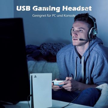 EKSA Gaming-Headset (RGB-Beleuchtung für cooles Erscheinungsbild, PC Gaming Headset mit Mikrofon, Gamer Headset mit Bass Surround Sound)