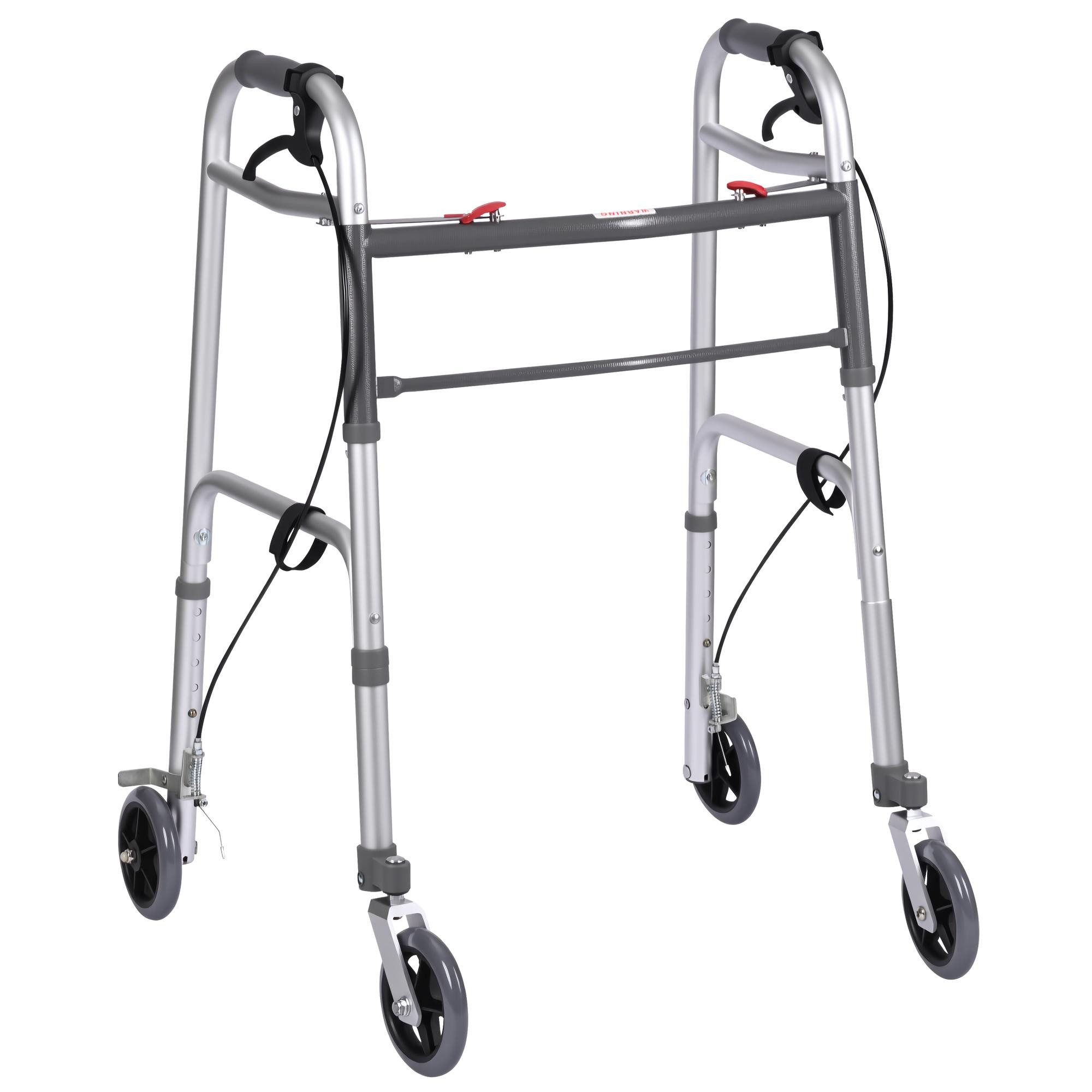 BBWL Gehstock Rollator Gehhilfe mit Rädern & Handbremse, faltbar, höhenverstellbar, Aluminiumrahmen, bis 136 kg belastbar, EVA-Griffe & Gummiräder