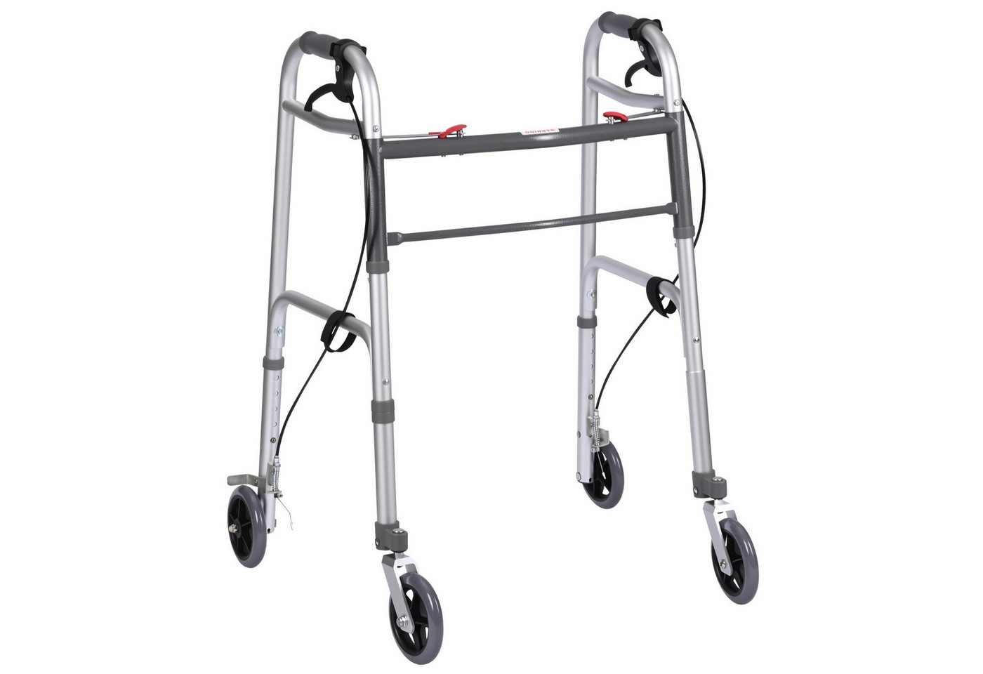 BBWL Gehstock Rollator Gehhilfe mit Rädern & Handbremse, faltbar, höhenverstellbar, Aluminiumrahmen, bis 136 kg belastbar, EVA-Griffe & Gummiräder