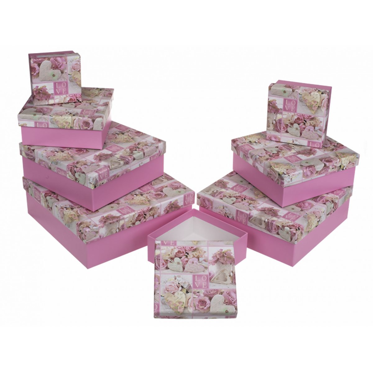 Out of the Blue Geschenkbox Rosafarbende Geschenkkartonage mit Rosen & Herzen