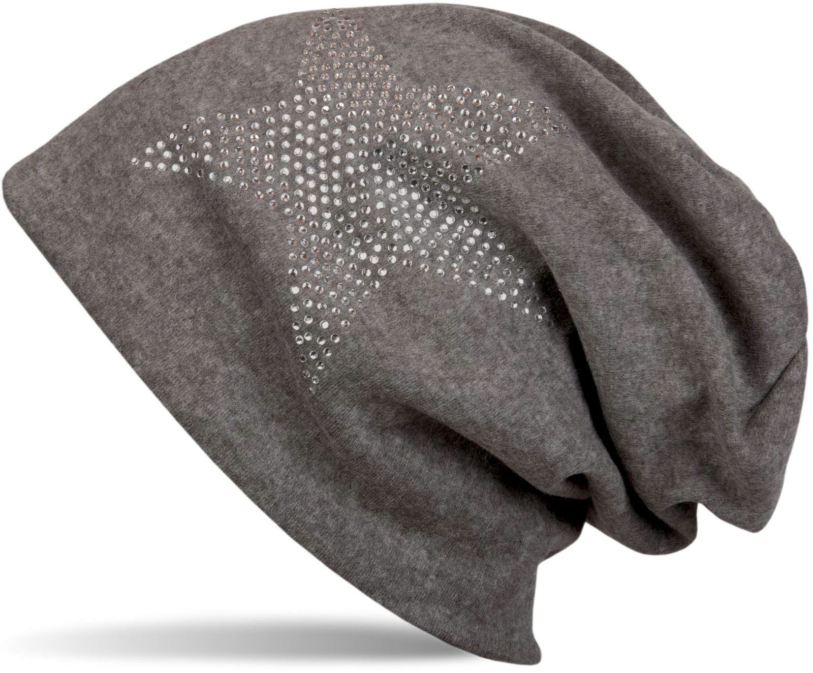 styleBREAKER Beanie (1-St) Warme Beanie Mütze mit Strass Stern Anthrazit meliert