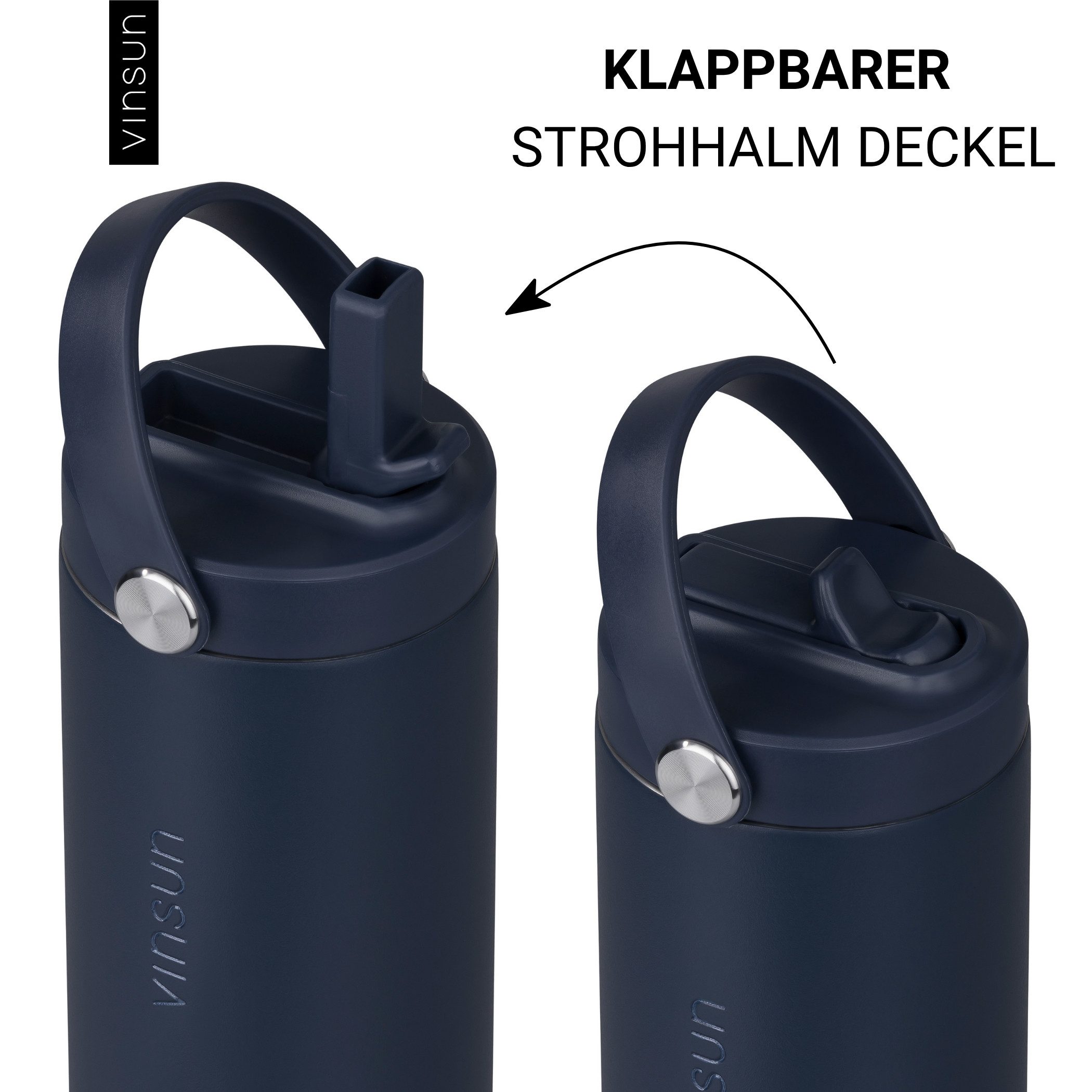 Vinsun Isolierflasche Thermoflasche 750ml mit Strohhalm - Sport Trinkflasche mit Tragegriff, Auslaufsicher, doppelwandig isoliert, geruchs- und geschmacksneutra – Bild 3 von 5