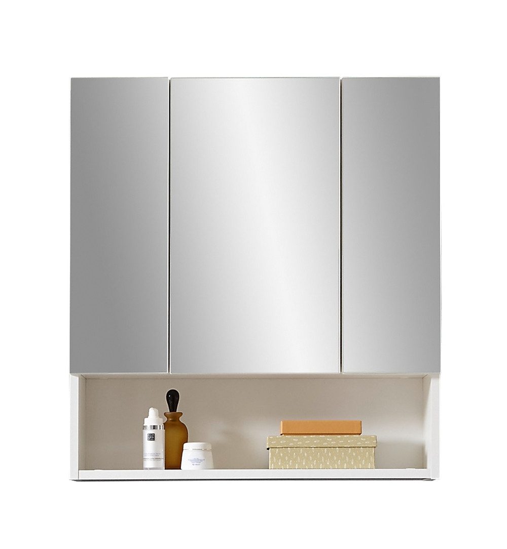 BEGA BBK Badezimmerspiegelschrank 3 Spiegeltüren, Ablagefach, in weiß - 65x71x20cm (BxHxT)