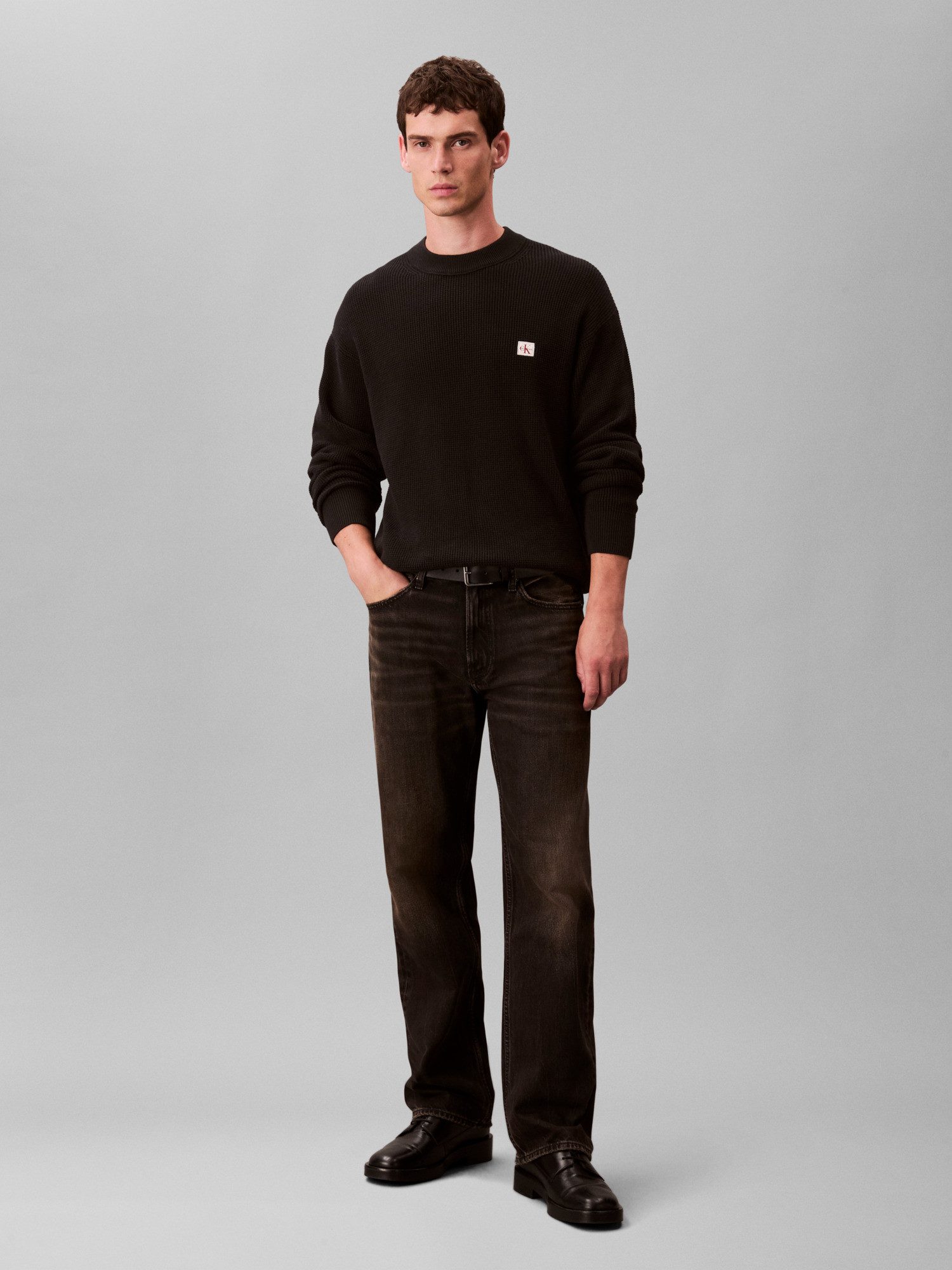 Calvin Klein Jeans Rundhalspullover LS EZ COTTON WAFFLE CRWNK SWTR 9 Rundhalsausschnitt, regular fit