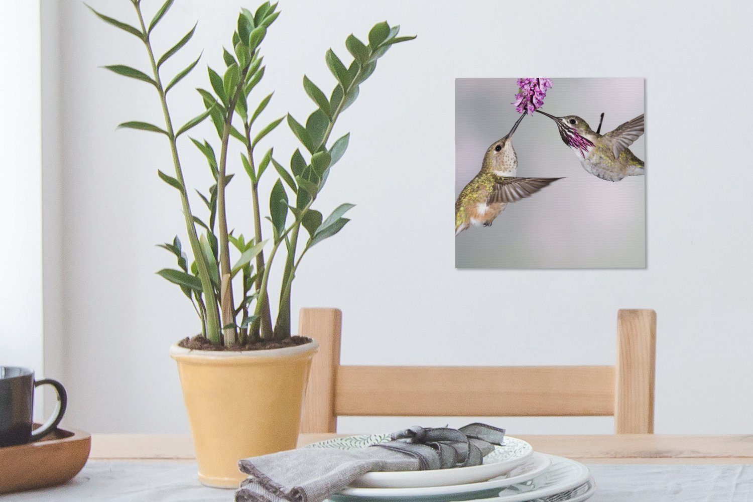 Kolibri - St), (1 für Rosa, Leinwandbild Schlafzimmer - Wohnzimmer Blume Leinwand Bilder OneMillionCanvasses®