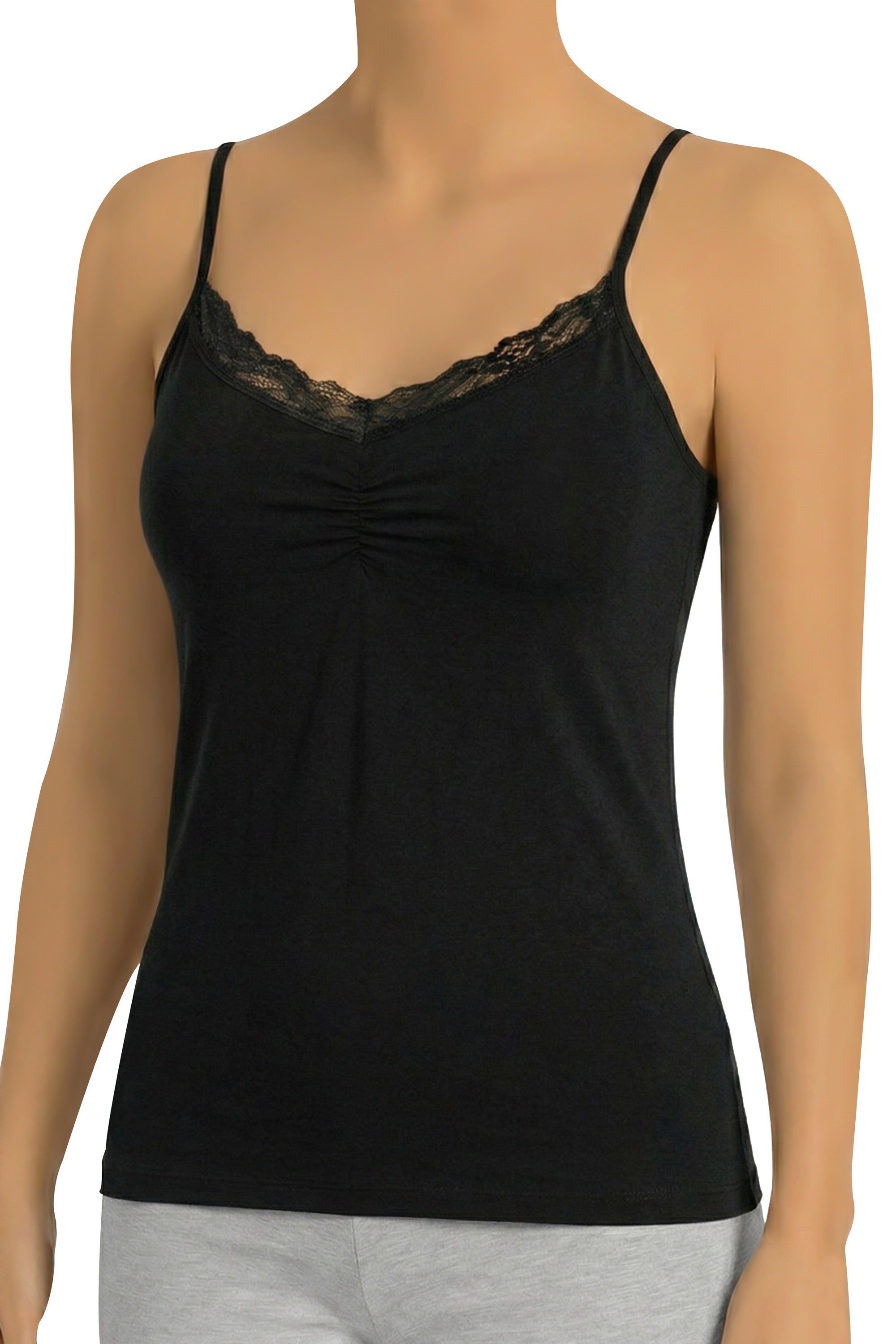 öts Tanktop Damen Baumwoll-Top mit gerafftem Vorderteil