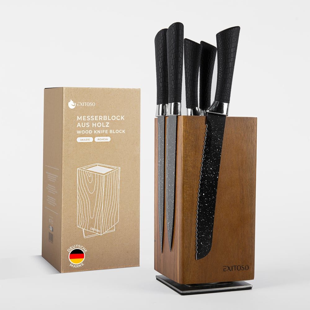 Messerblock Messerhalter aus Holz 360-Grad-Drehbar