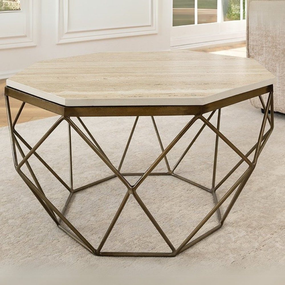 LebensWohnArt Couchtisch Exklusiver Couchtisch BIJOUX ca.70cm beige Travertin Handarbeit