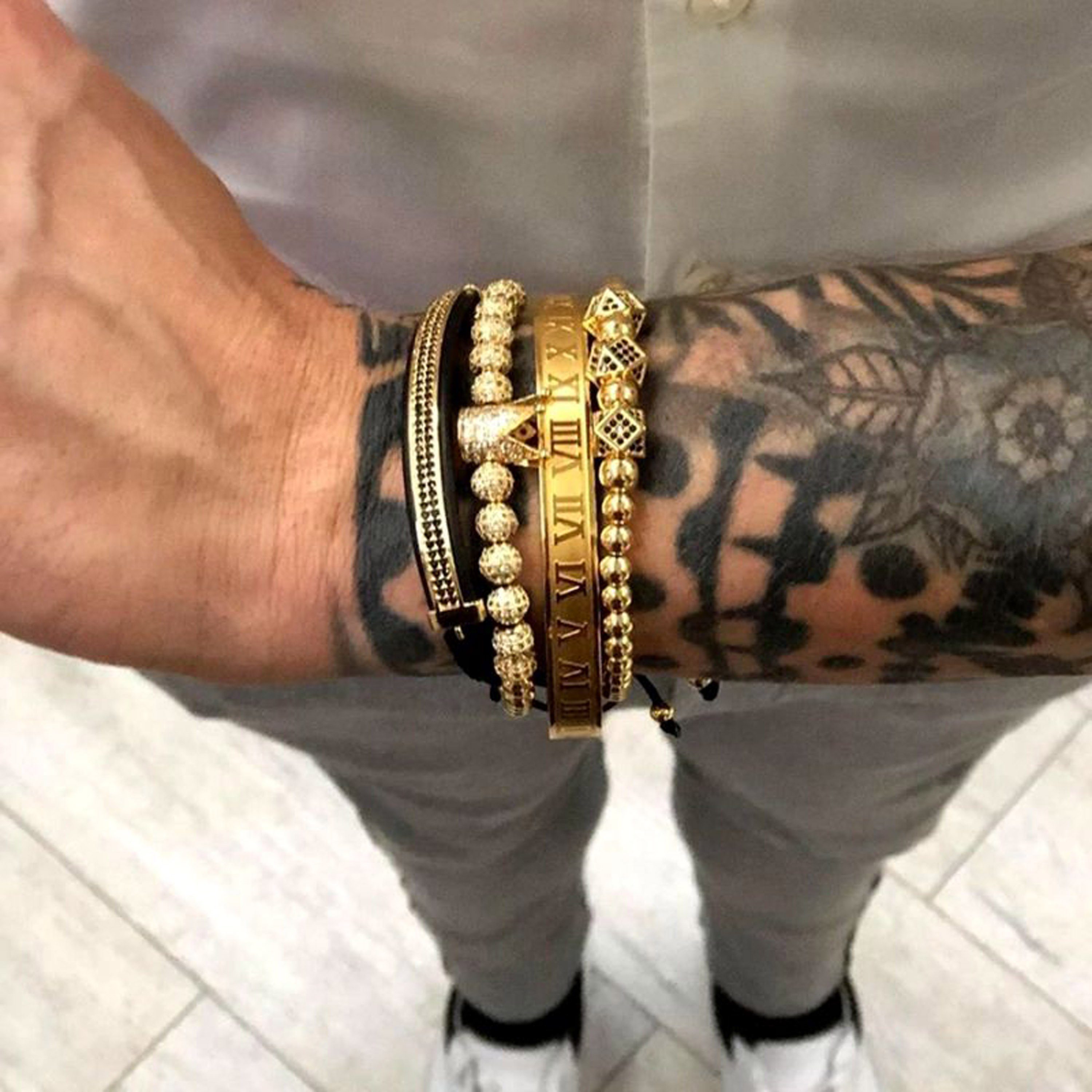 UNIQAL.de Edelstahlarmband Set Edelstahlarmband SET Herren "ROYAL KING" vergoldet - Set 4-Armbänder (Edelstahl, Casual Style, handgefertigt), mit Zirkonia