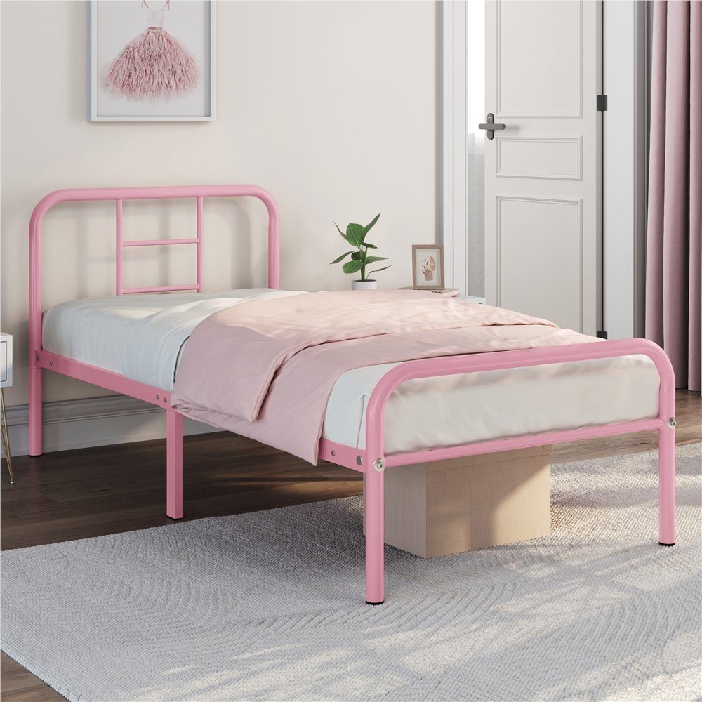 Yaheetech Bettgestell Metallbett Bettrahmen, Einzelbett/Doppelbett rosa