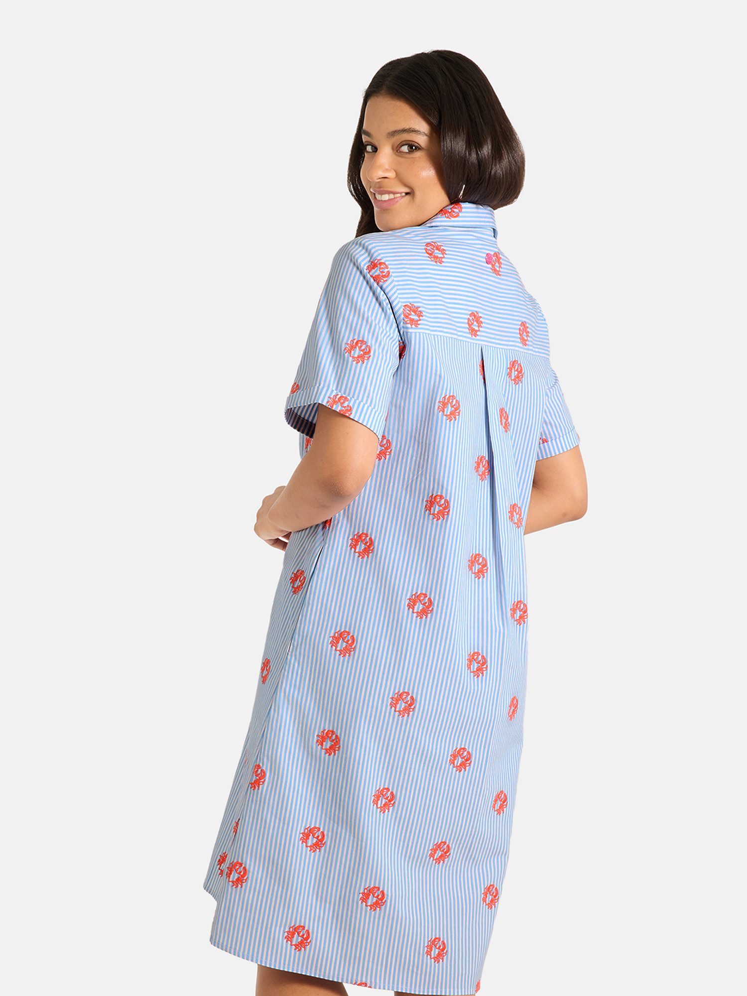 Lieblingsstück Hemdblusenkleid NaraL Kurzarm mit Umschlagsaum, Stickereien