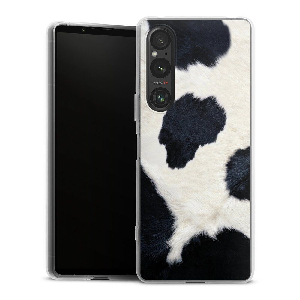 DeinDesign Handyhülle Animal-Look Animalprint Kuhfell Kuhflecken, Sony Xperia 1 V Silikon Hülle Bumper Case Handy Schutzhülle