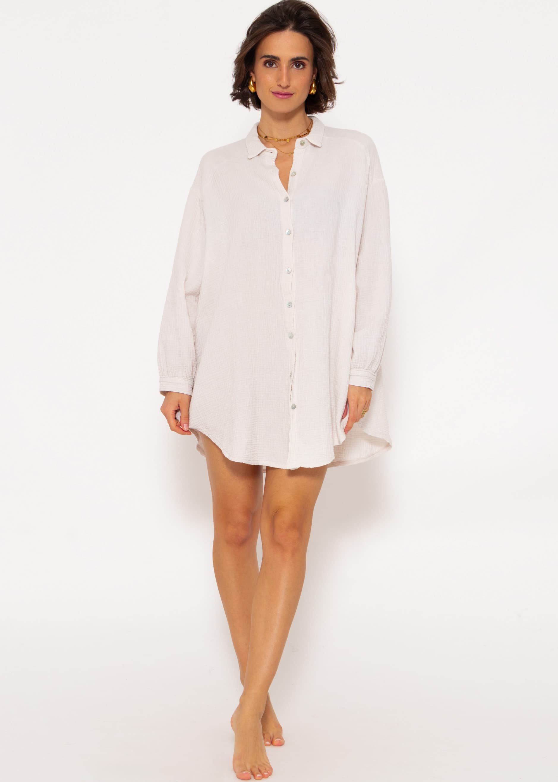 Longbluse Oversize Musselin Bluse Damen Langarm Elegant