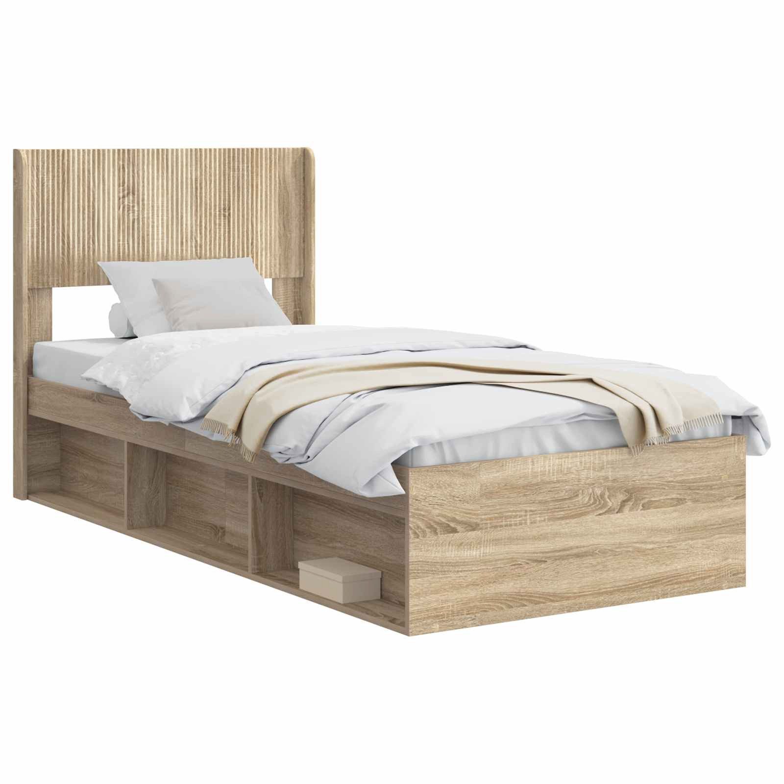 Bett Bettgestell mit Stauraum und Kopfteil Sonoma-Eiche 75 x 190 cm