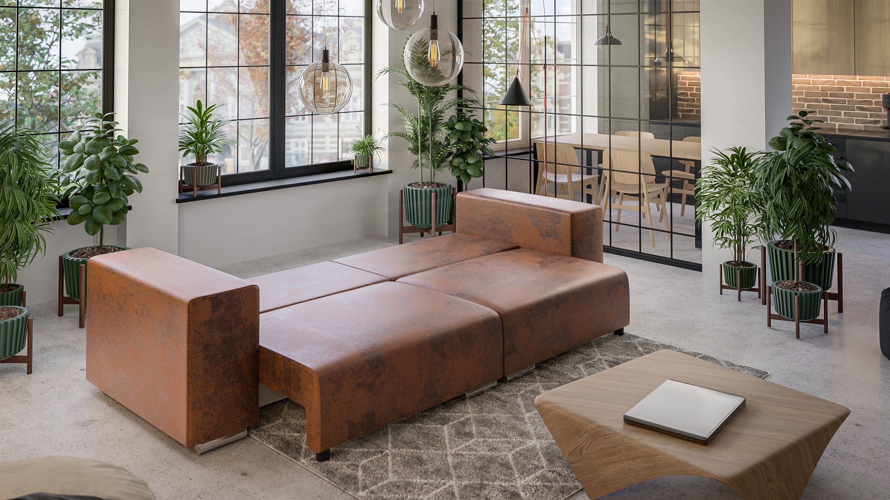 Möbel Braun Big-Sofa Wellenfederung mit Schlaffunktion, mit Amaru 5-Sitzer S-Style