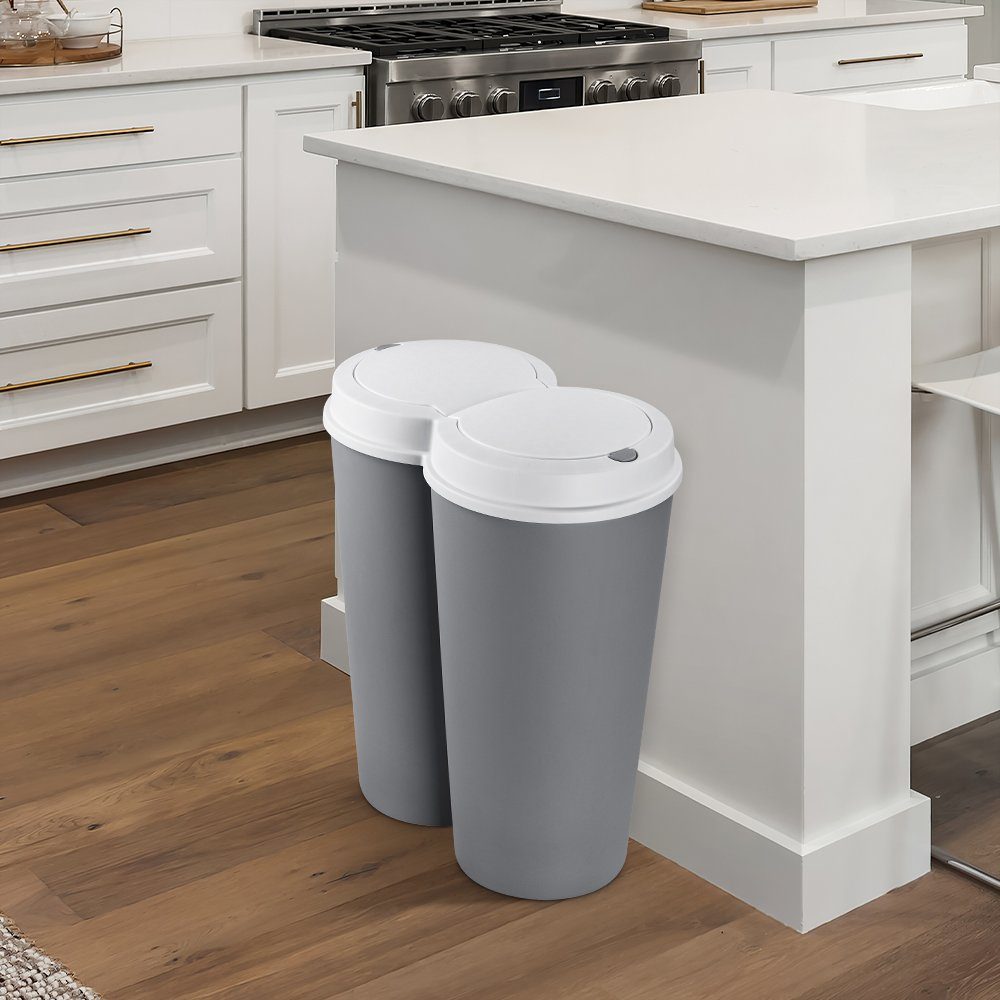 Deuba Mülleimer »Duo Bin«, 50 L 2fach Trennsystem 2x25 L Küche Abfalleimer  Müllbehälter Mülltrennung Grau