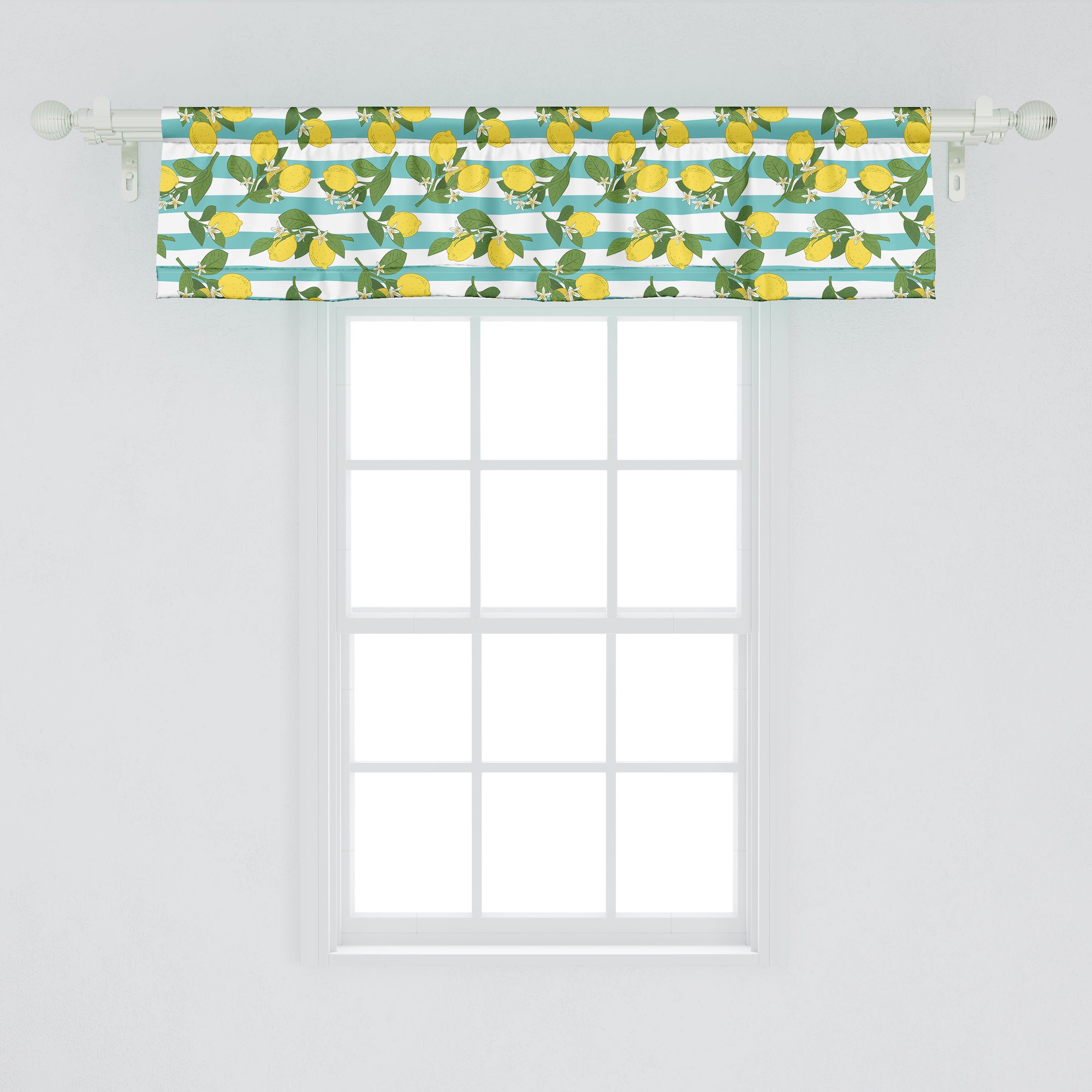 Scheibengardine Vorhang Volant für Küche Kunst Dekor Zitronen Stangentasche, Zitronenblüten Abakuhaus, mit Microfaser, Blätter Schlafzimmer