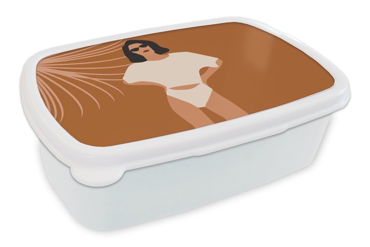 MuchoWow Lunchbox Sommer - Sonnenbrille - Minimalismus, Kunststoff, (2-tlg), Brotbox für Kinder und Erwachsene, Brotdose, für Jungs und Mädchen weiß