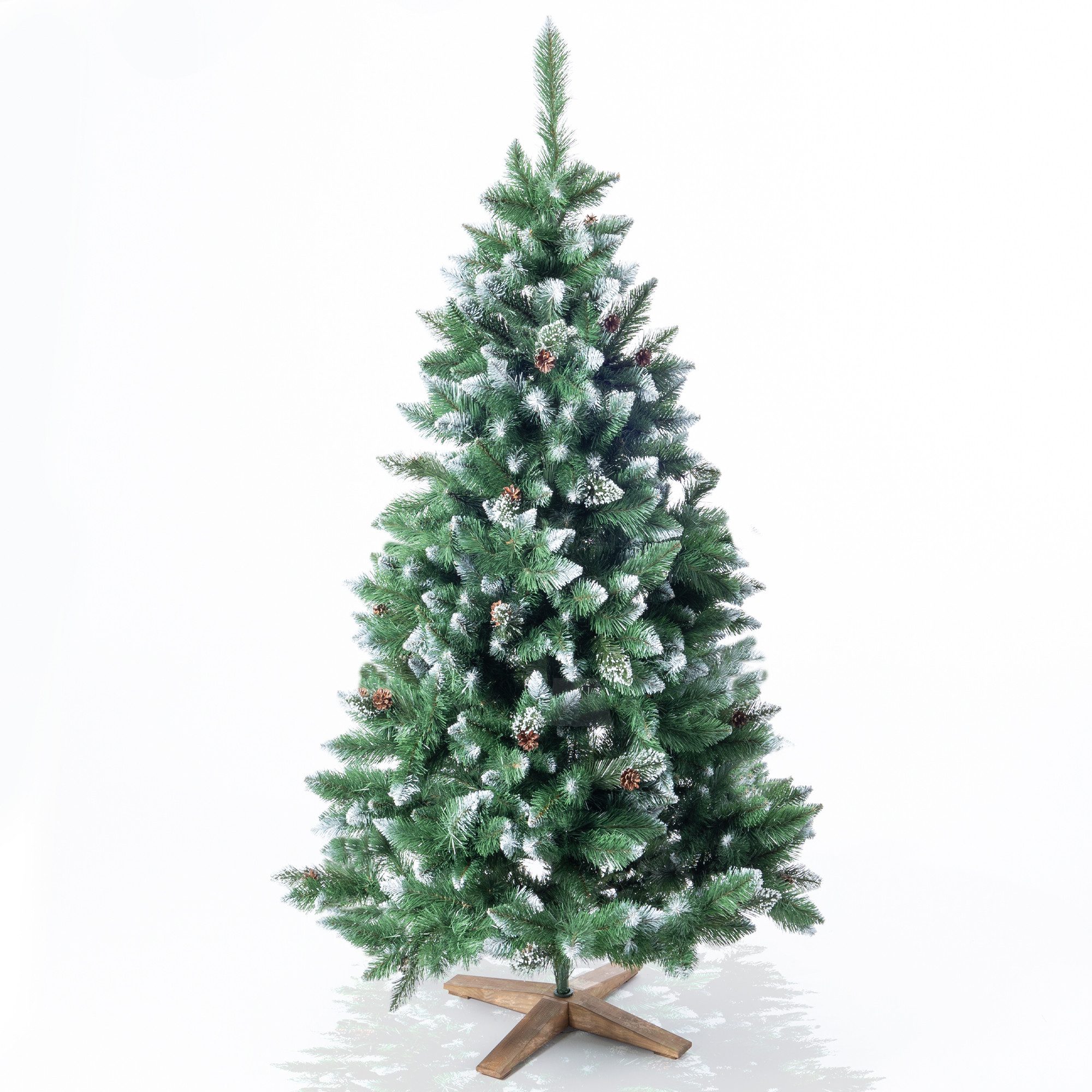 Onbest Künstlicher Weihnachtsbaum PREMIUM mit Schnee Effekt Deko Grün PVC, Künstlicher Weihnachtsbaum, massiver Holzständer, Werkzeugloser Aufbau, Tannebaum Weihnachten
