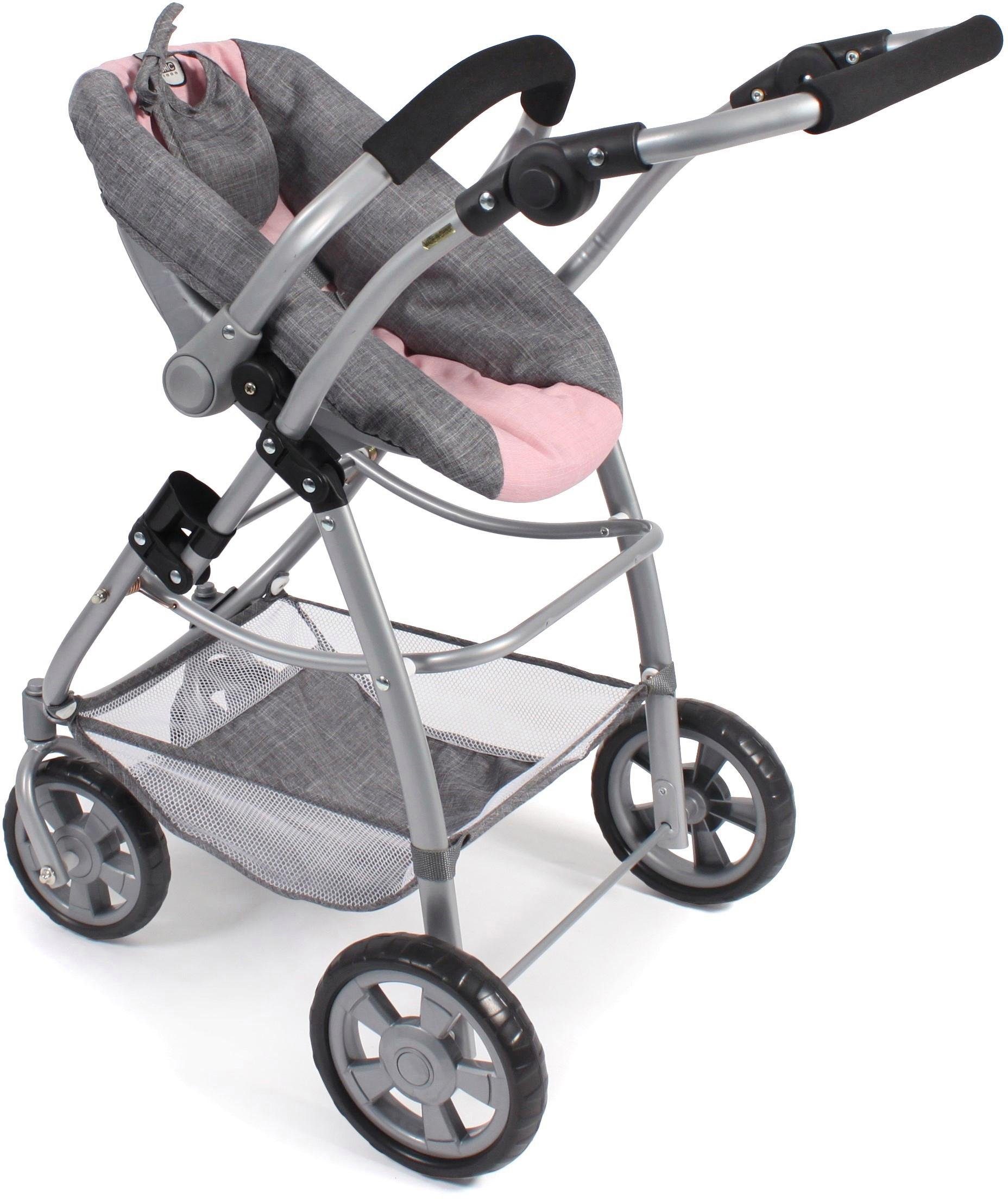 CHIC2000 Kombi-Puppenwagen Emotion All In 3in1, Grau-Rosa, inkl. Babywanne, Babyschale und Sportwagenaufsatz – Bild 4 von 5