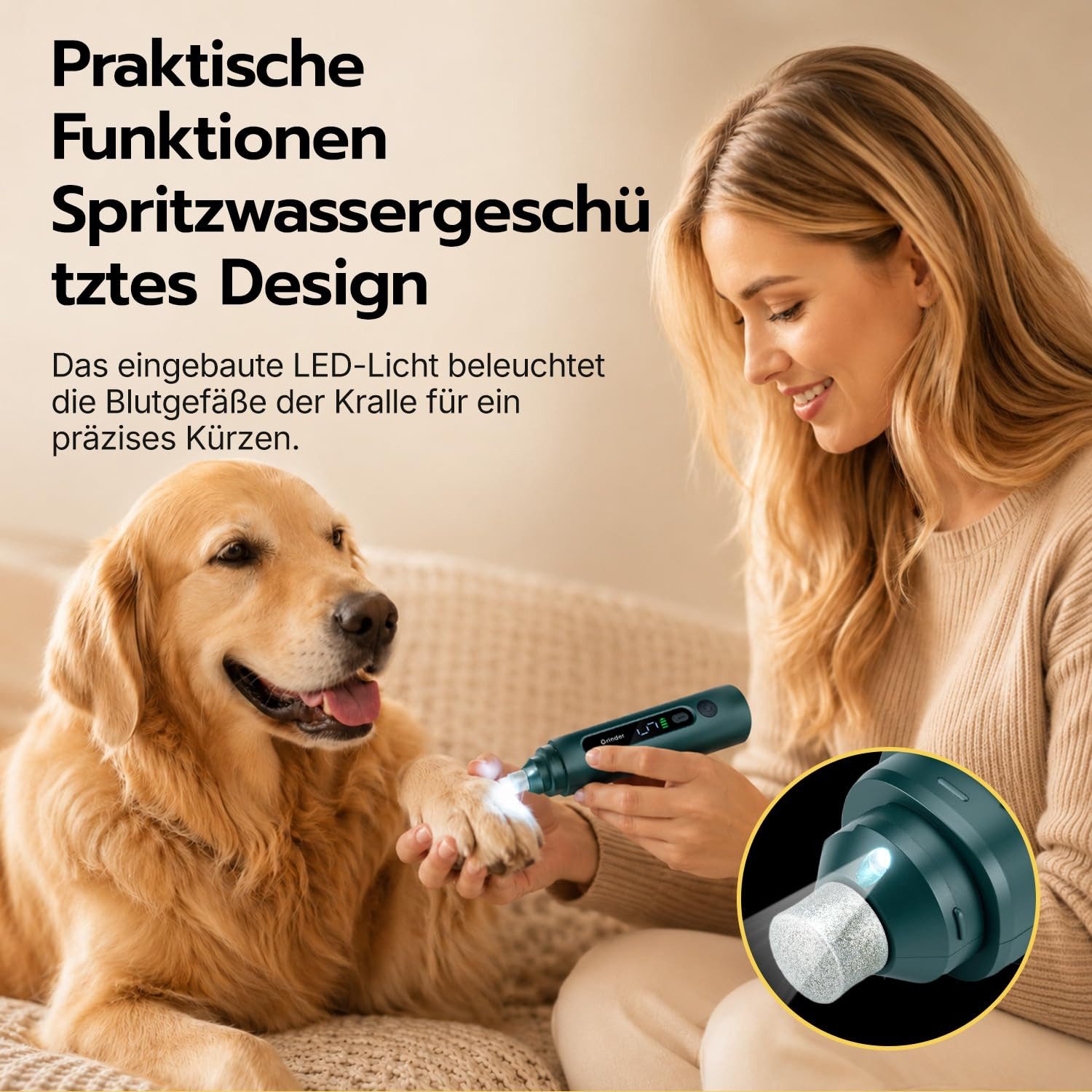 Ledander Krallenschneider Krallenschleifer für Hunde, LED Beleuchtung, 5 Stufen, leiser Motor, für kleine, mittelgroße & große Hunde und Katzen