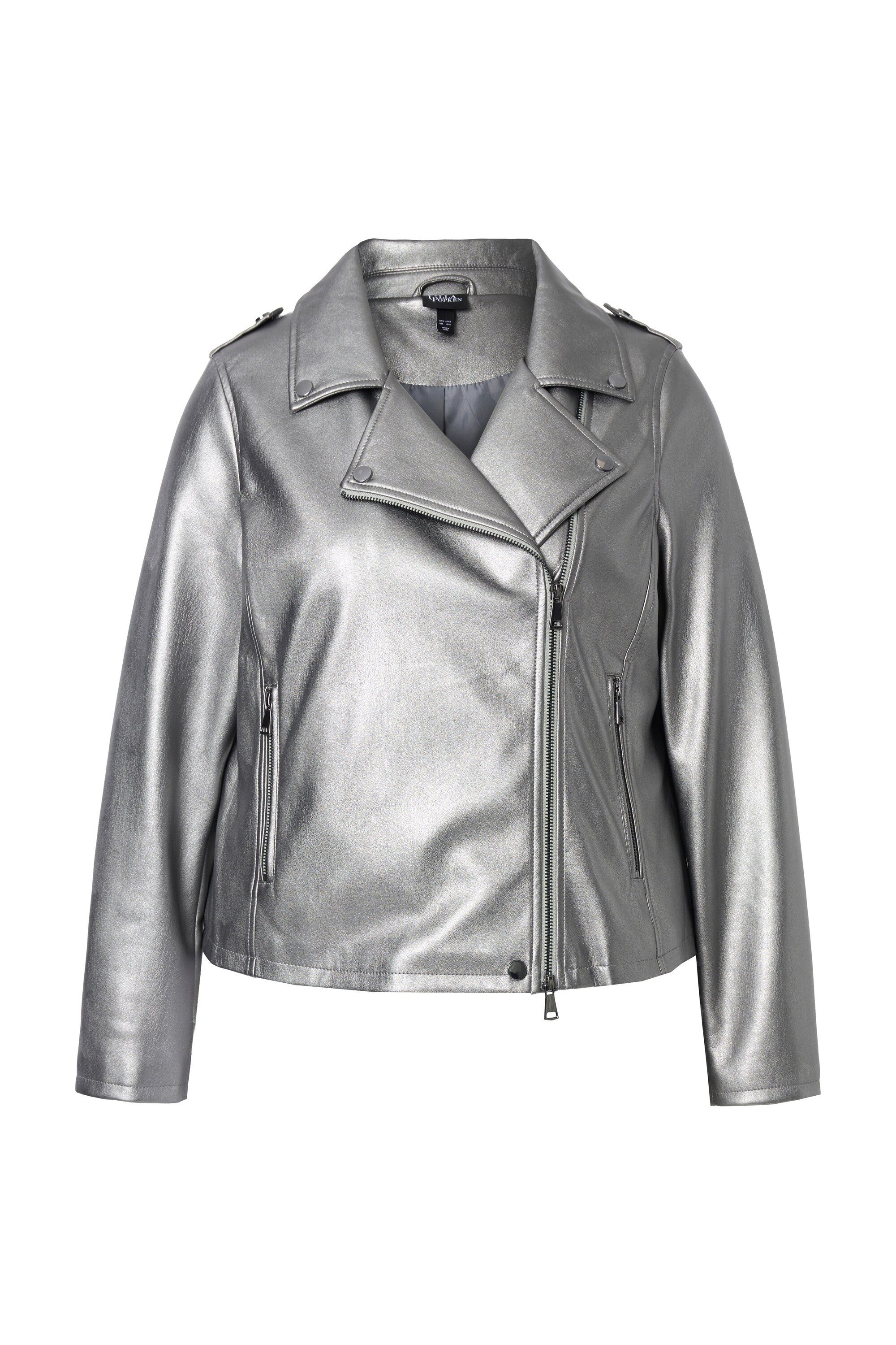 Ulla Popken Sommerjacke Bikerjacke Lederoptik Reverskragen Komplettfutter günstig online kaufen
