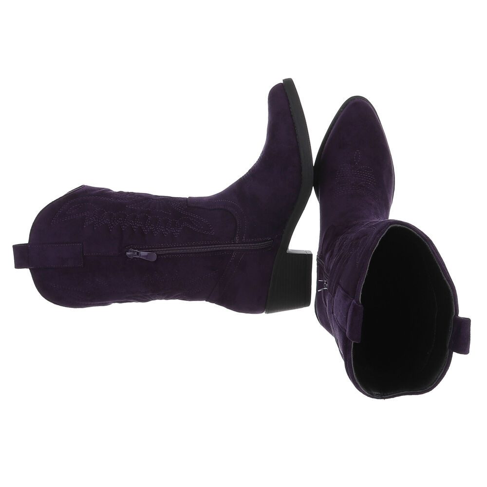 Ital-Design Elegante Damen-Stiefel mit Kunstvollen Details und Absatz Westernstiefel (90793411) Blockabsatz Stiefel in Violett