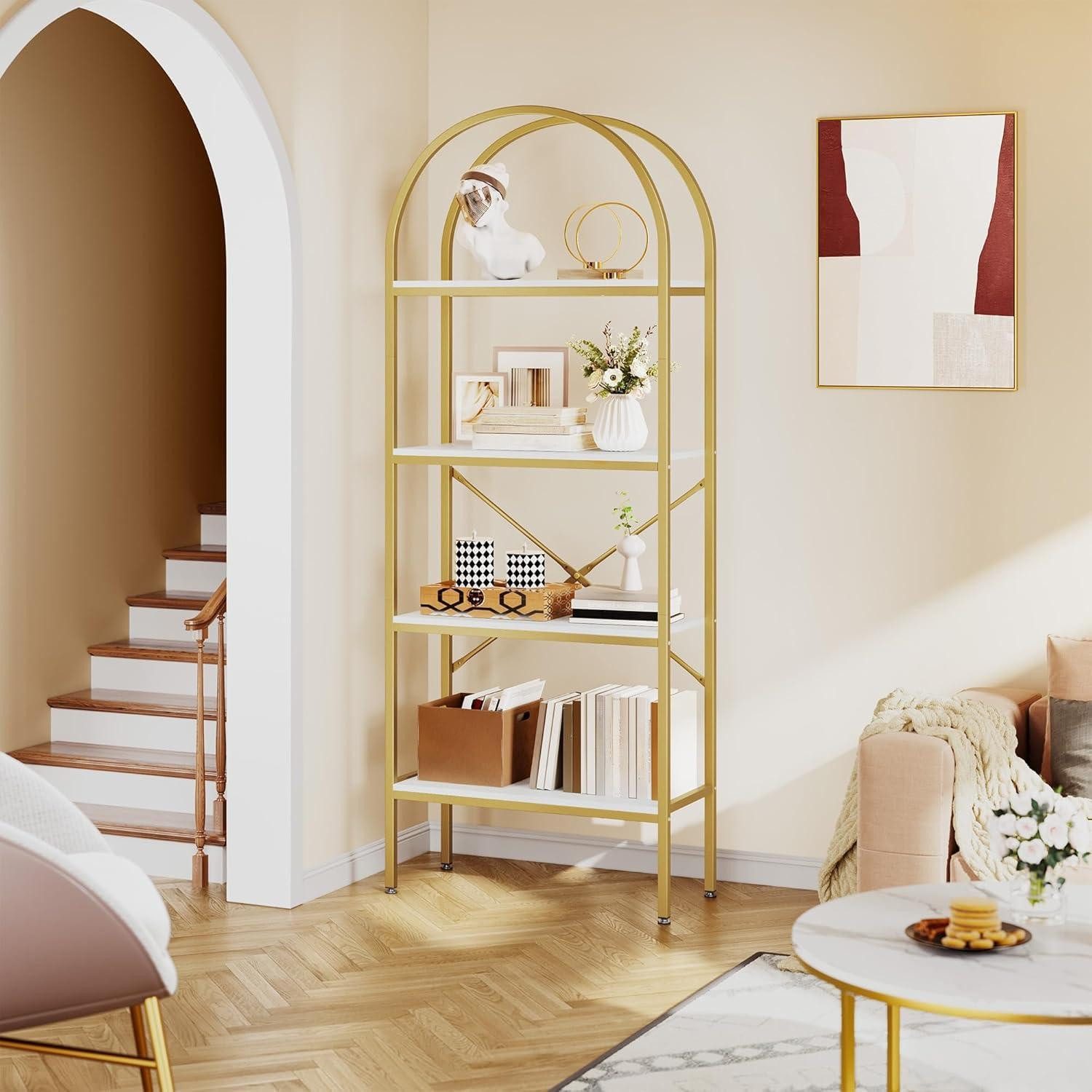 LuxusKollektion Bücherregal Bücherregal 4-stufig Weiß-Gold