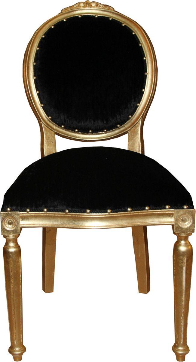 Casa Padrino Esszimmerstuhl Barock Medaillon Luxus Esszimmer Stuhl ohne Armlehnen in Schwarz / Gold - Limited Edition