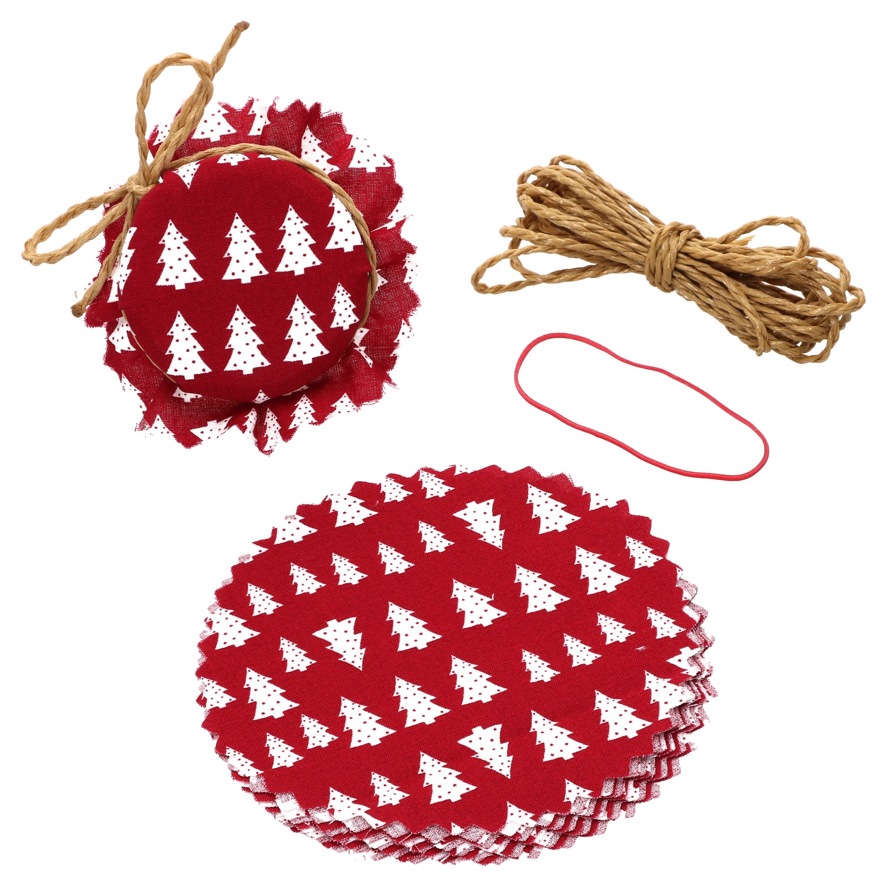MamboCat Einmachglas Sturzglas Stoffdeckchen 10 Stk Tannenbaum rot + Gummiband + 4m Schnur, Baumwolle. € 14,99