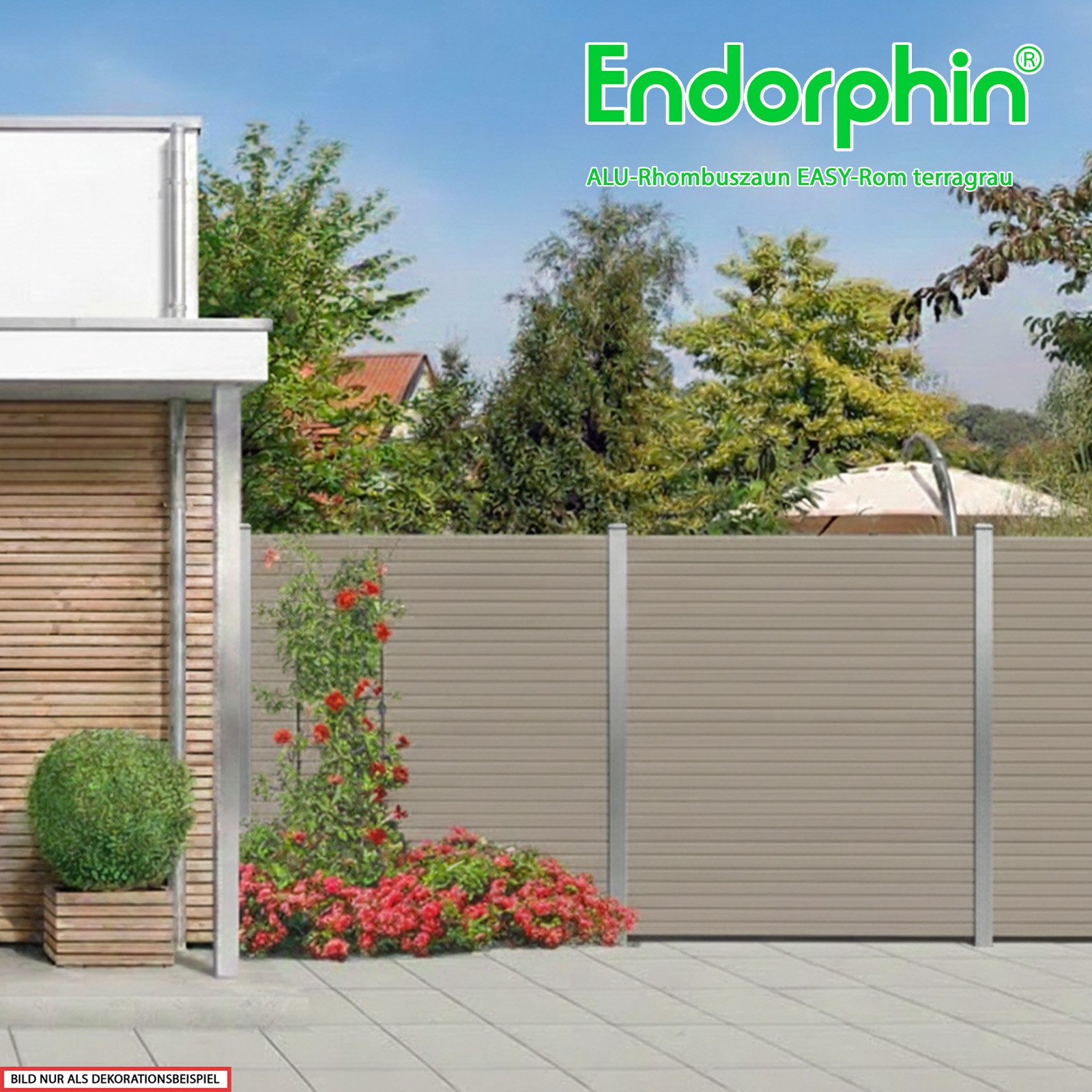 Endorphin Gartenzaun EASY-ROM DIY ALU-Rhombuszaun in terragrau 1 Element 180x180cm 2 Pfoste, (DIY Komplett-Set, Komplett-Bausatz zur Selbstmontage, Pfosten zum Einbetonieren)