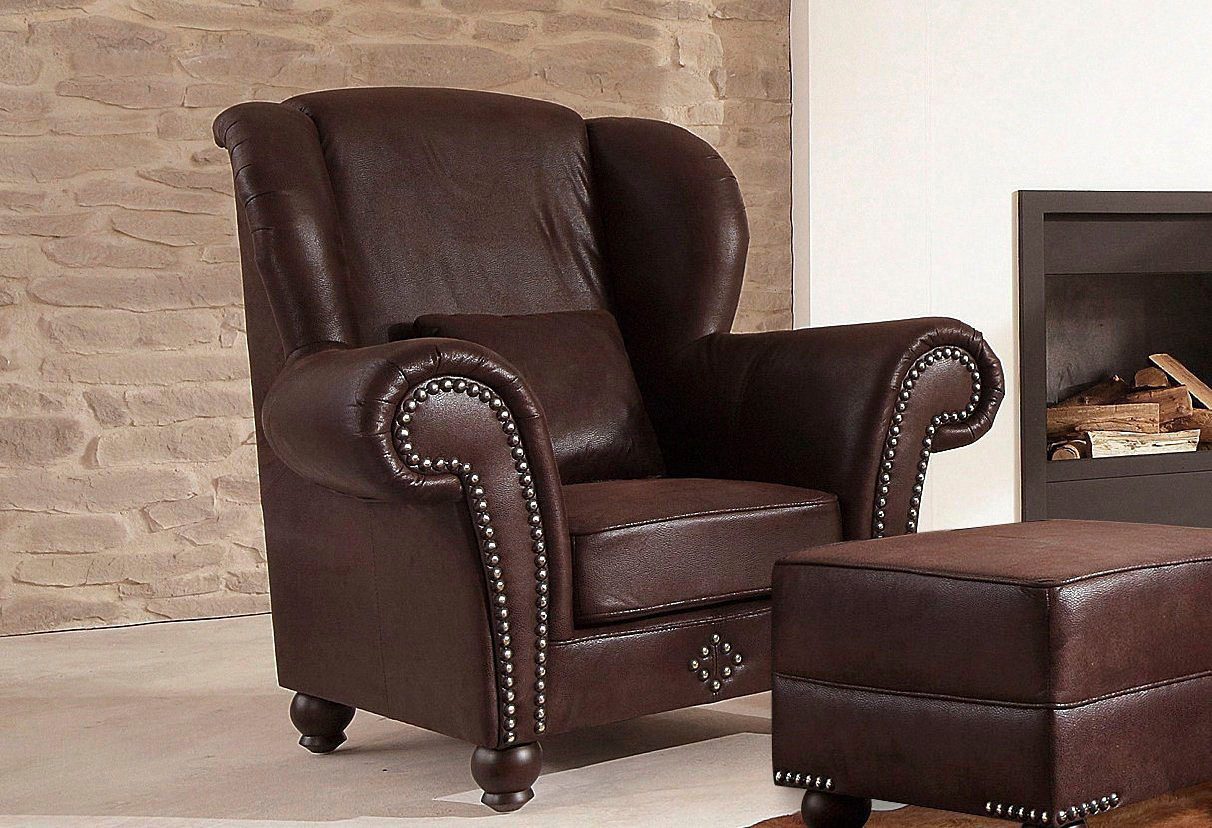 Home affaire Sessel King George gemütlicher Ohrensessel mit Ziernägeln, mit Federkern