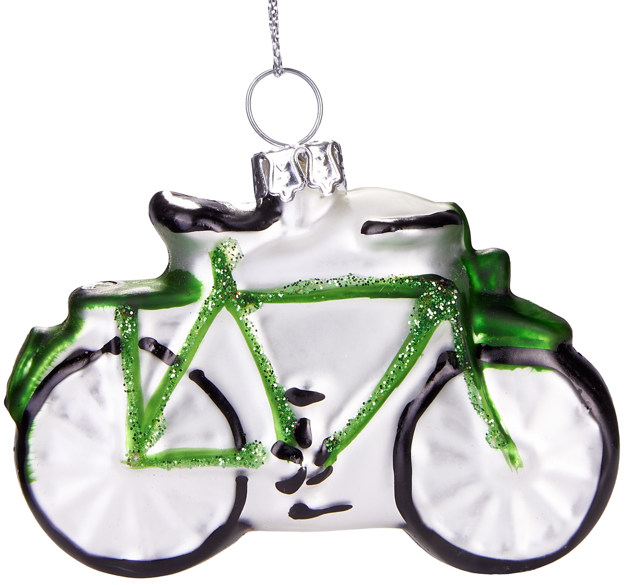 BRUBAKER Christbaumschmuck Mundgeblasene Weihnachtskugel Grünes Fahrrad, sportlicher Weihnachtsschmuck-Anhänger aus Glas, handbemalt - 7 cm