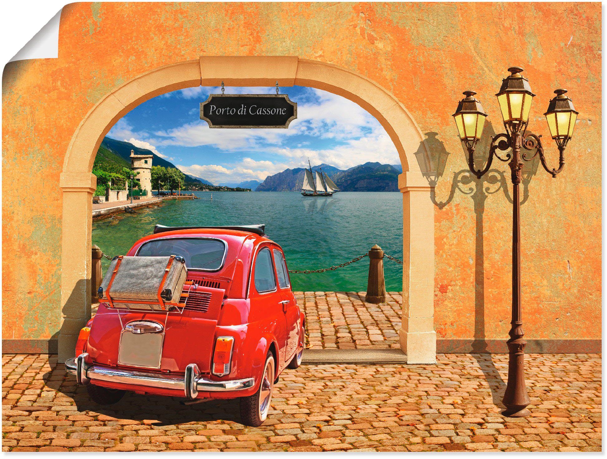 Artland Wandbild Kleiner italienischer Hafen, Auto (1 St), als Leinwandbild, Wandaufkleber oder Poster in versch. Größen