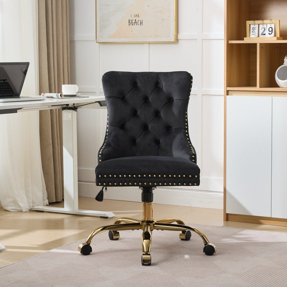 BBWL Polsterstuhl Bürostuhl Samt gepolstert ergonomisch drehbar höhenverstellbar, mit goldenem Metallgestell luxuriös stabil komfortabel