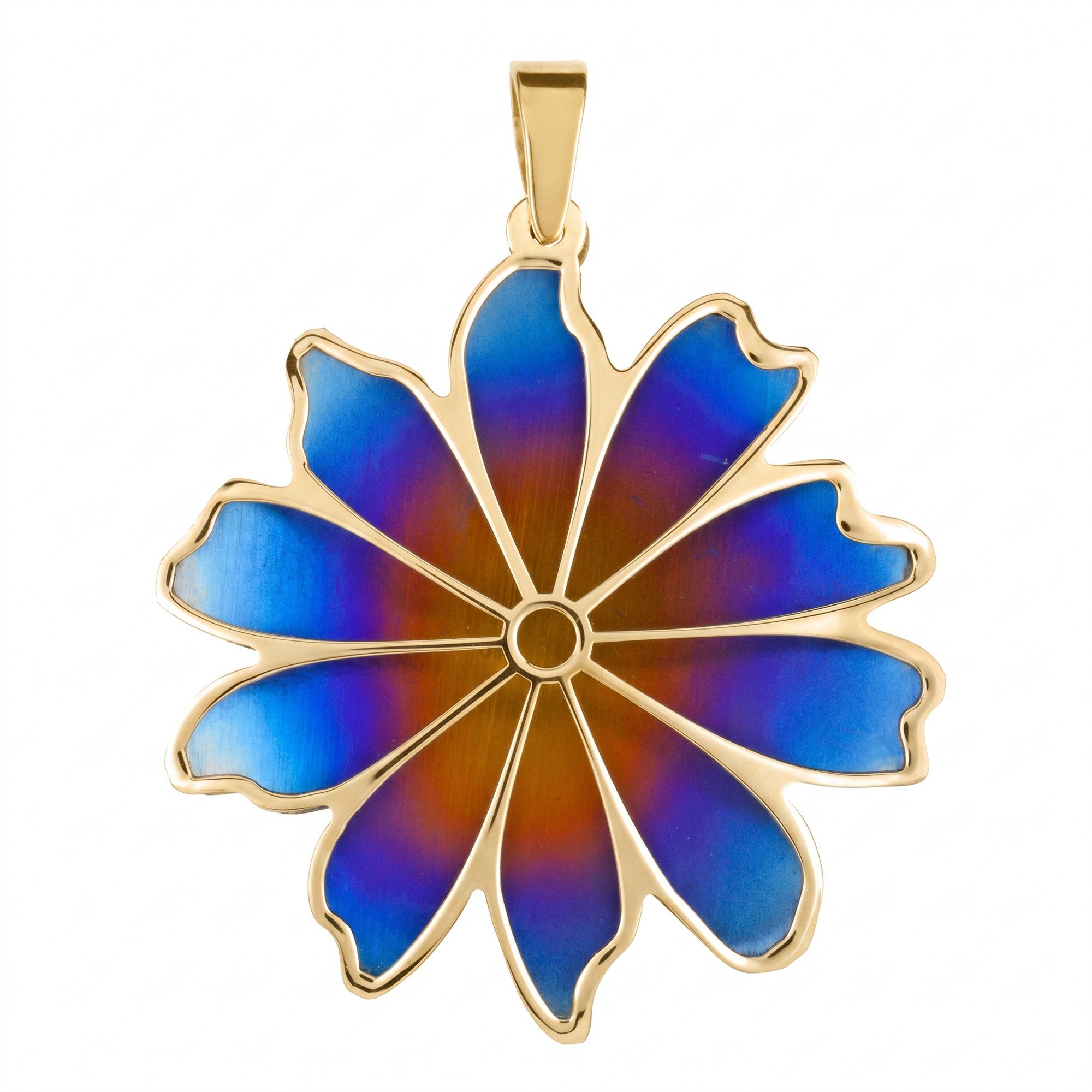 Cavill Kettenanhänger blumenförmiger Titananhänger, vergoldet, 925er Silber, 44x35 mm, blau (1-tlg)