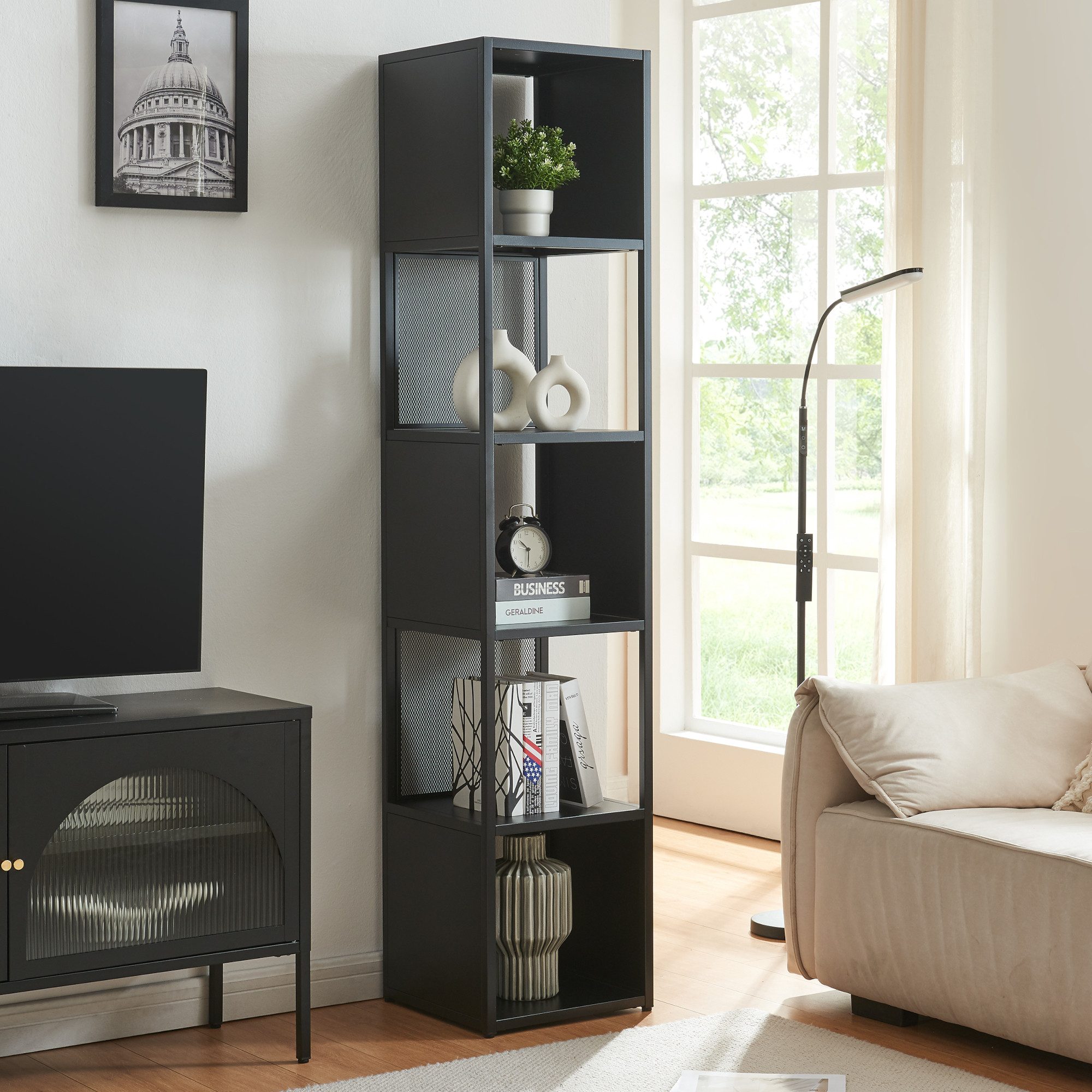 en.casa Standregal, »Finspång« 185x38x38 cm Schwarz günstig online kaufen
