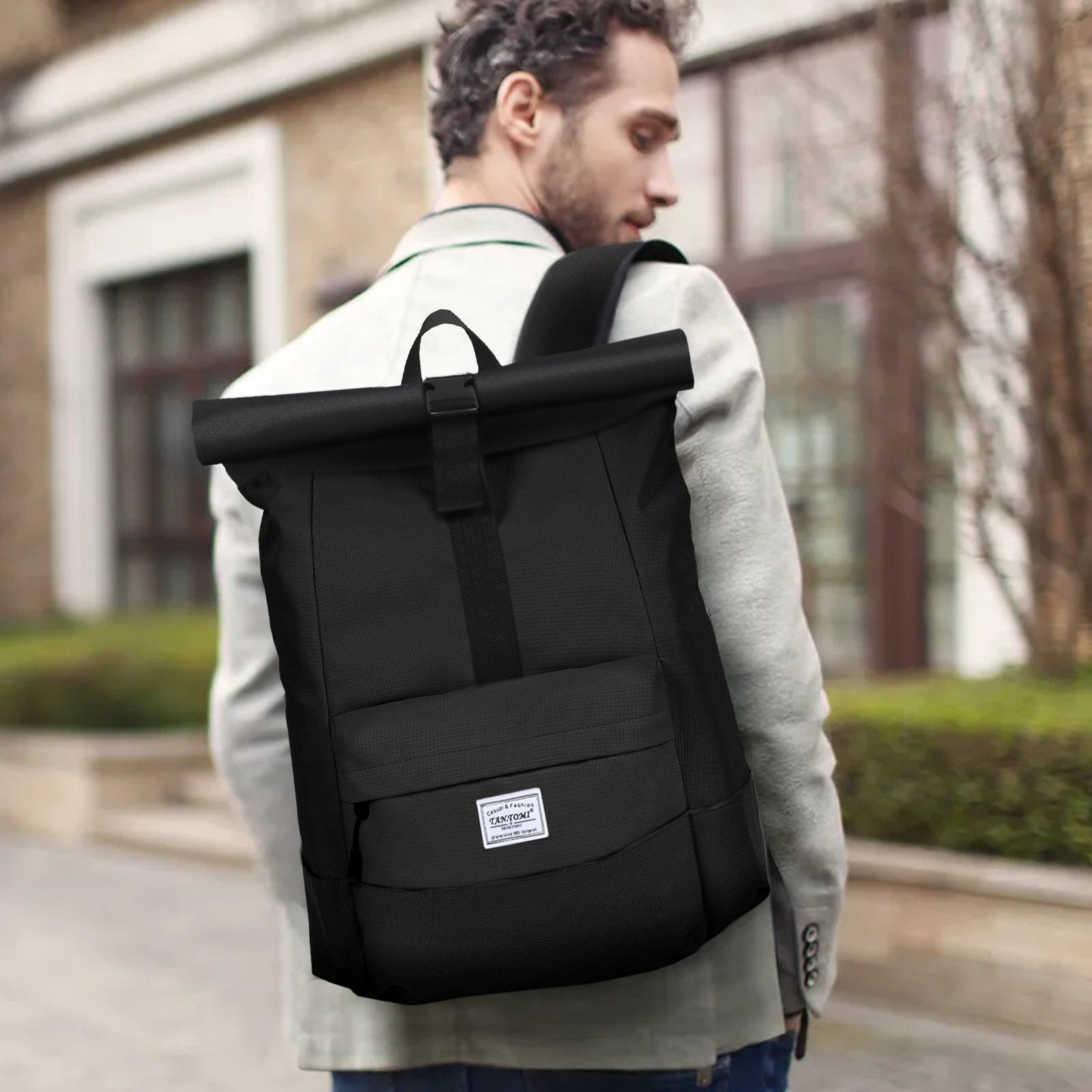TAN.TOMI Cityrucksack Rolltop Rucksack Damen Herren Tagesrucksack mit Laptopfach, Modern Rolltop Rucksack Daypack, Wasserabweisend