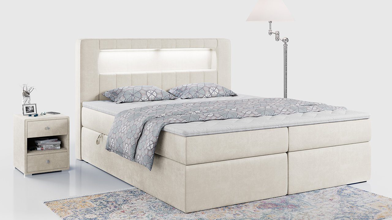 MKS MÖBEL mit GOLD5, LED mit Kopfteil - Bettkasten Boxspringbett Polsterbett Doppelbett