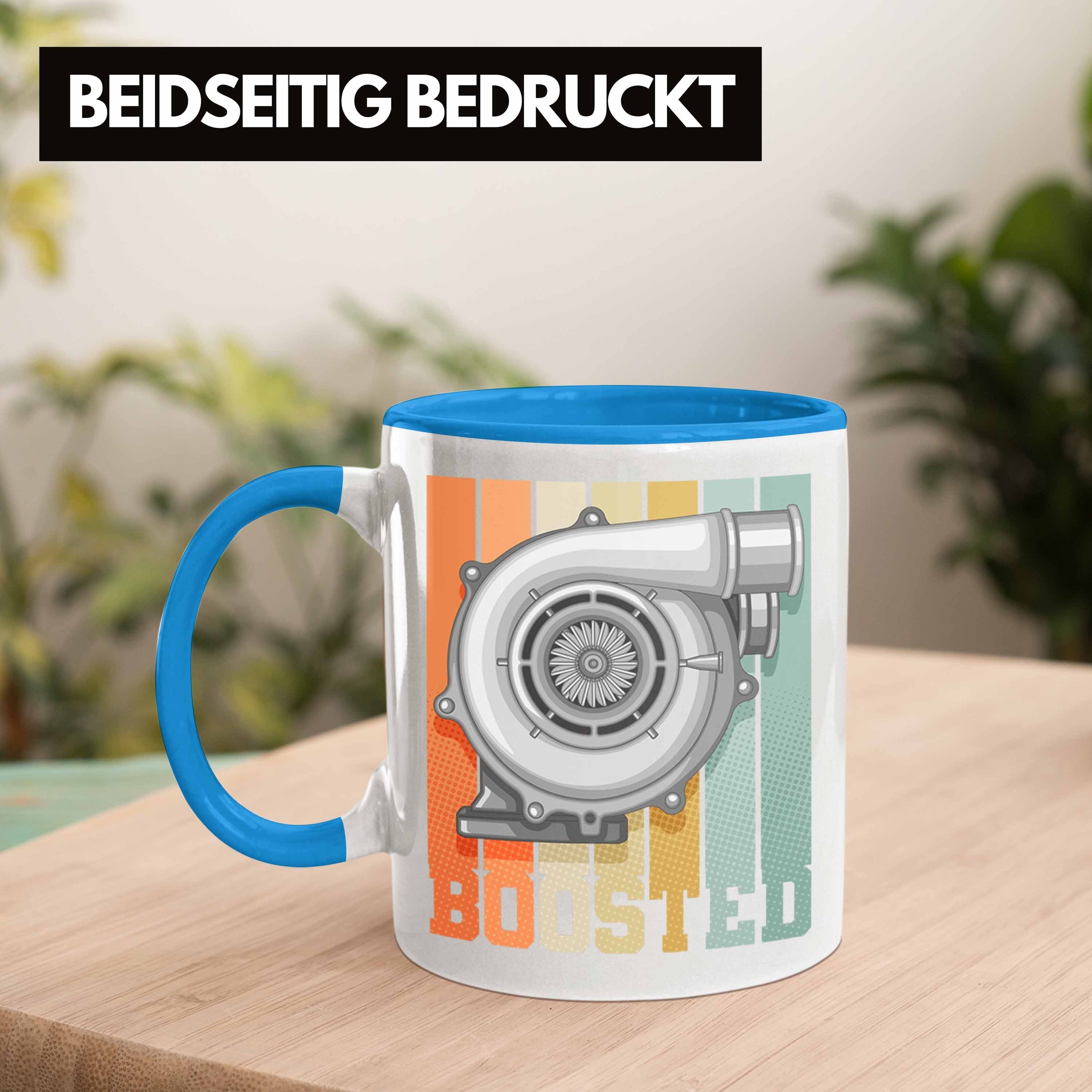 Trendation Boost Race Trendation Turbolader - Männer Boosted Geschenkidee Tuner Geschenk Turbo Auto-Liebhaber Tasse Tasse Blau