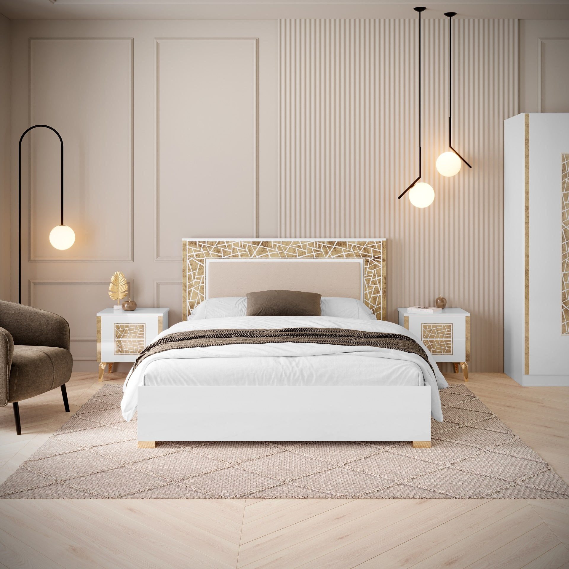 Interdesign24 Schlafzimmer-Set Stella, (4-Teilig, in Weiß/Gold Hochglanz), günstig online kaufen