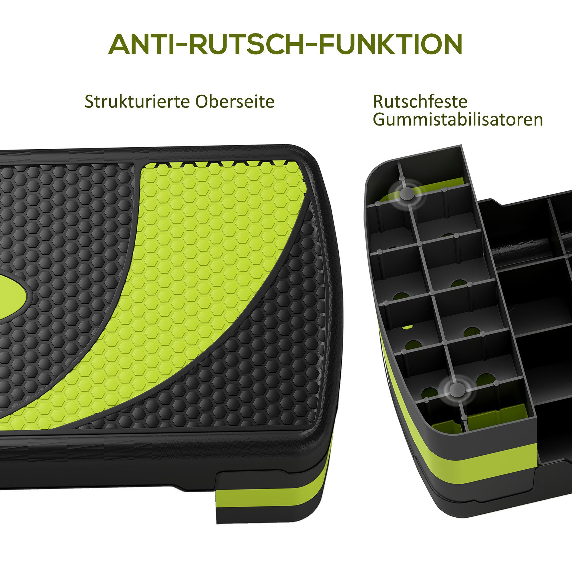 HOMCOM Stepper höhenverstellbar mit 3 Stufen, Fitness Heimtrainer (Aerobic-Stepper, 1-tlg., Steppbrett), für Indoor, Outdoor, Schwarz+Grün