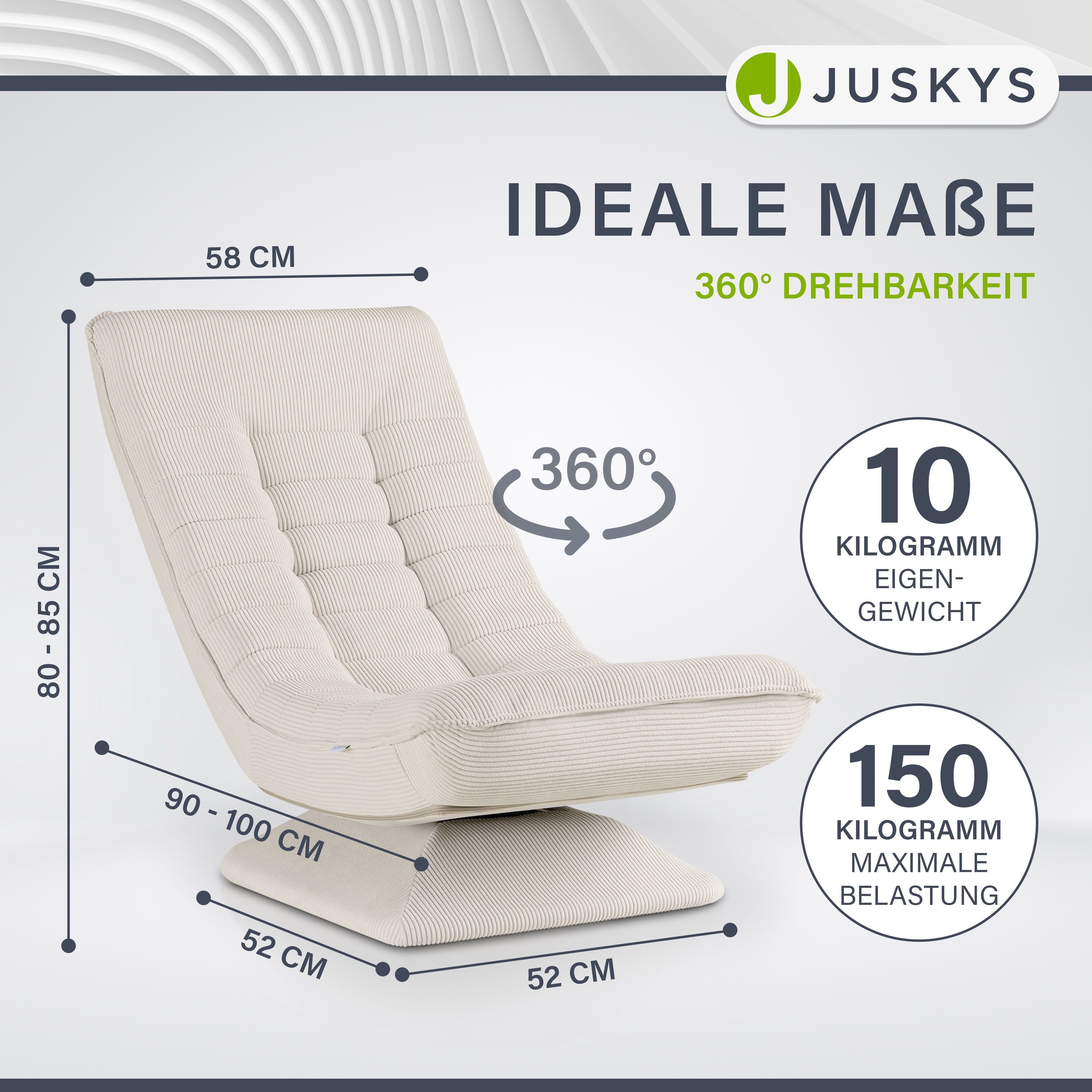 Juskys Relaxsessel Korsika, 360°-drehbar & klappbar, Cord-Bezug, ergonomisch