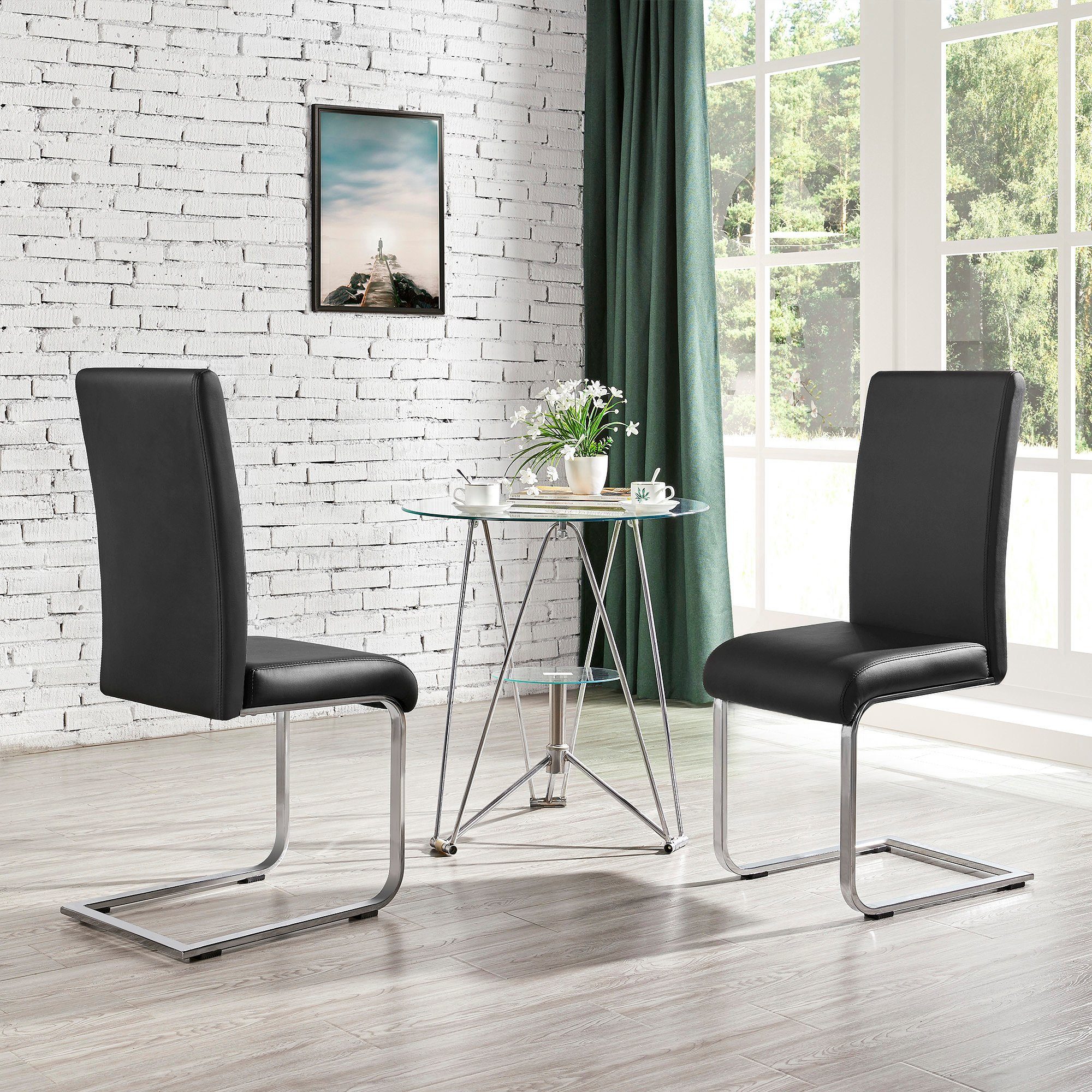 Yaheetech Esszimmerstuhl, 2er Set Freischwinger Polsterstuhl