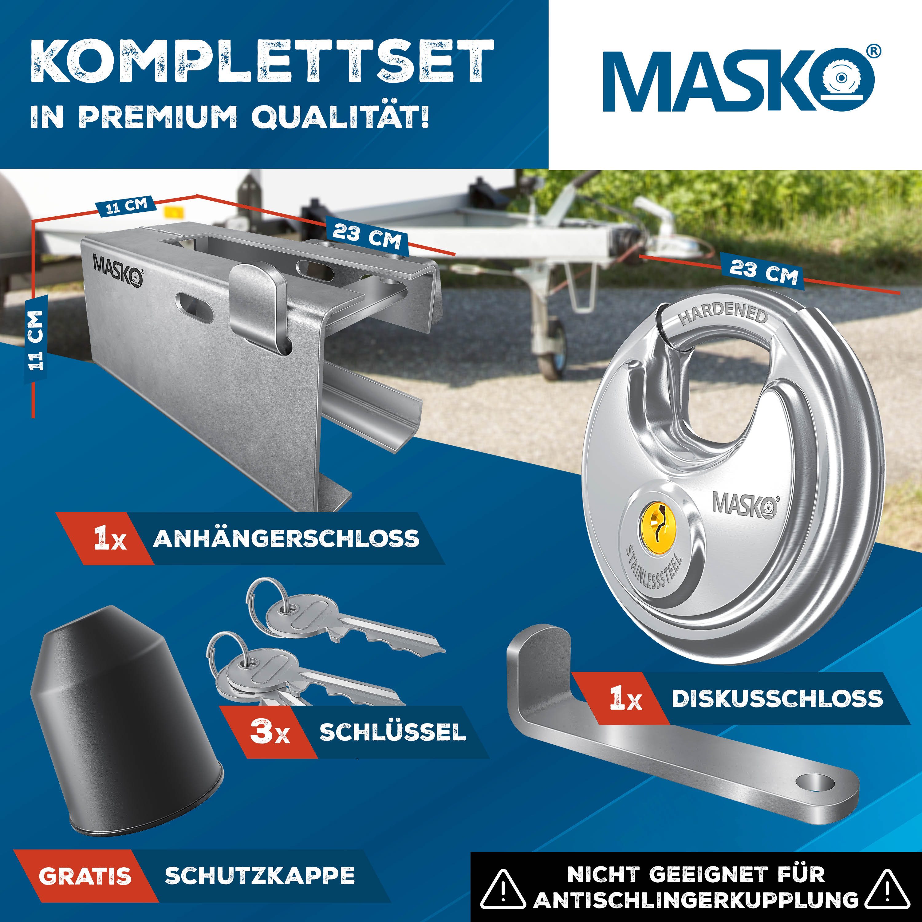 MASKO Anhängerschloss (Inkl. Rundbügelschloss & Schlüssel & Schutzkappe), Anhänger Schloss Diebstahlschutz Wohnwagen Kastenschloss