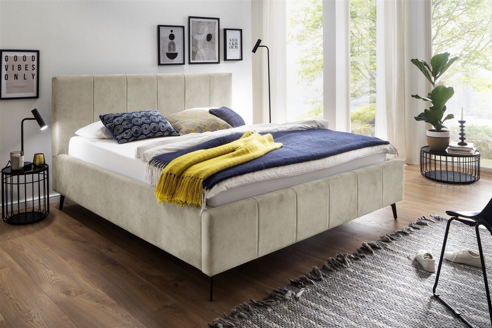 freiraum Polsterbett Lizzano, Liegefläche 160x200cm, beige, Stellmaß: 178x115x219cm (BxHxT)