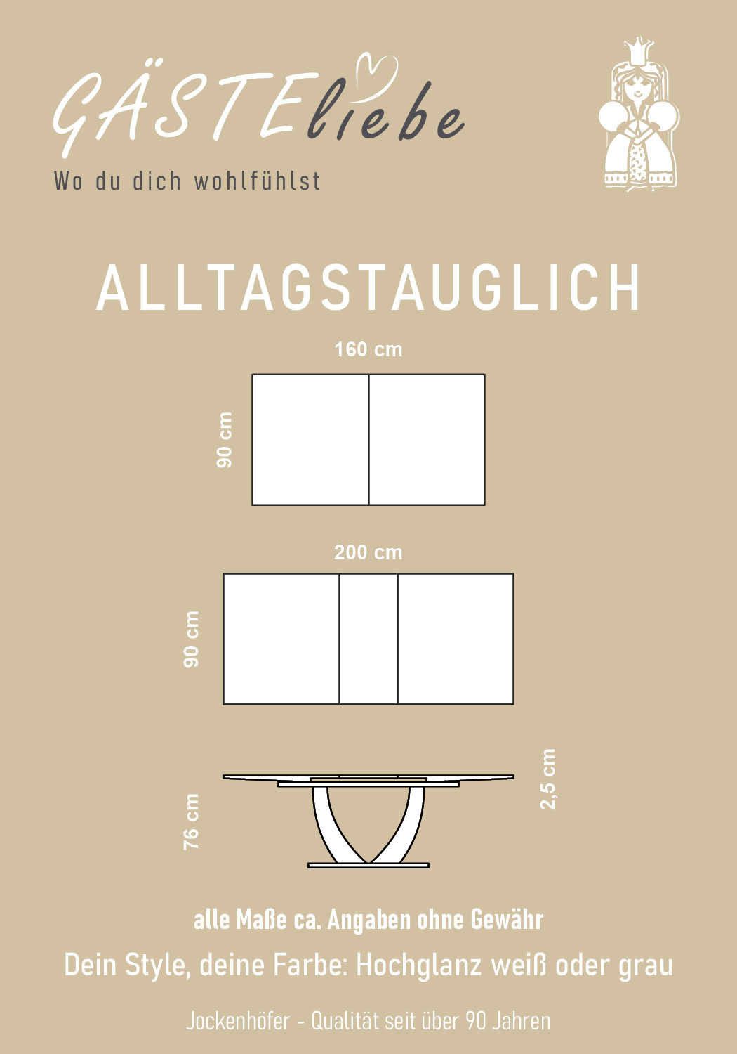 Jockenhöfer Gruppe Esstisch Ulm, Hochglanz, mit Synchronauszug, Breite 160-200 cm
