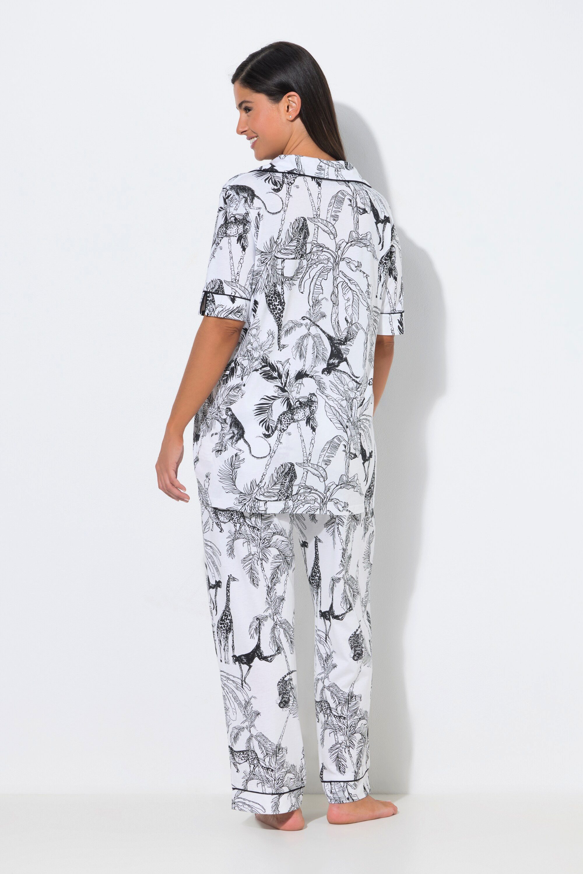 Ulla Popken Pyjama Pyjama Safari Kragen V-Ausschnitt Halbarm